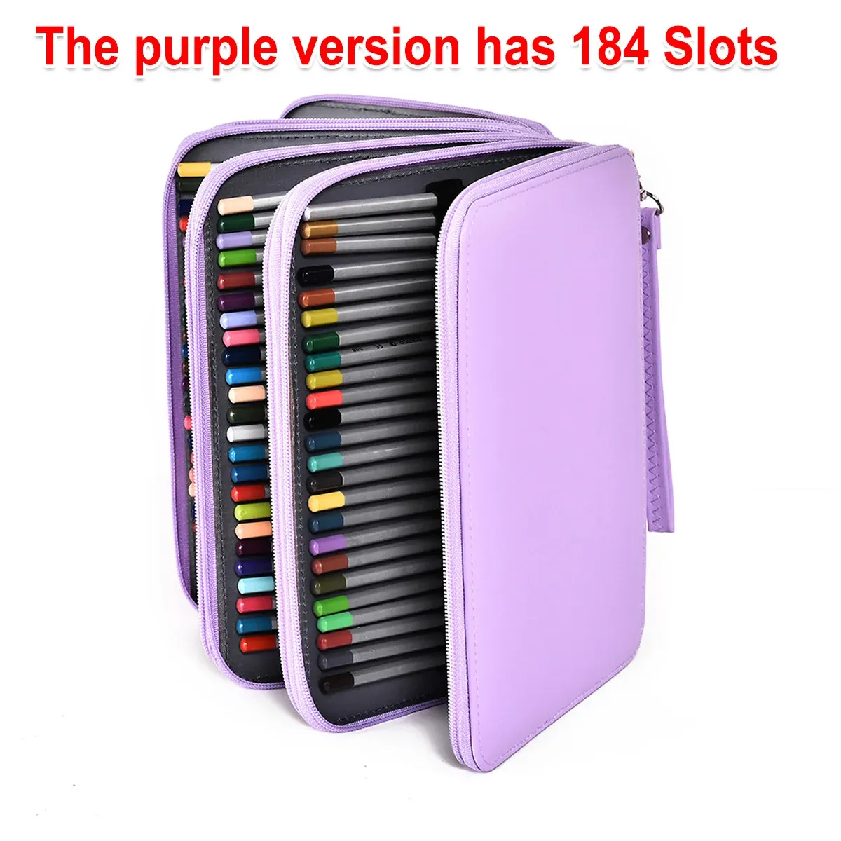 168 Slots Large Capacity Pencil Case Foldable Pen Bag Make Up Storage Organizer - Purple