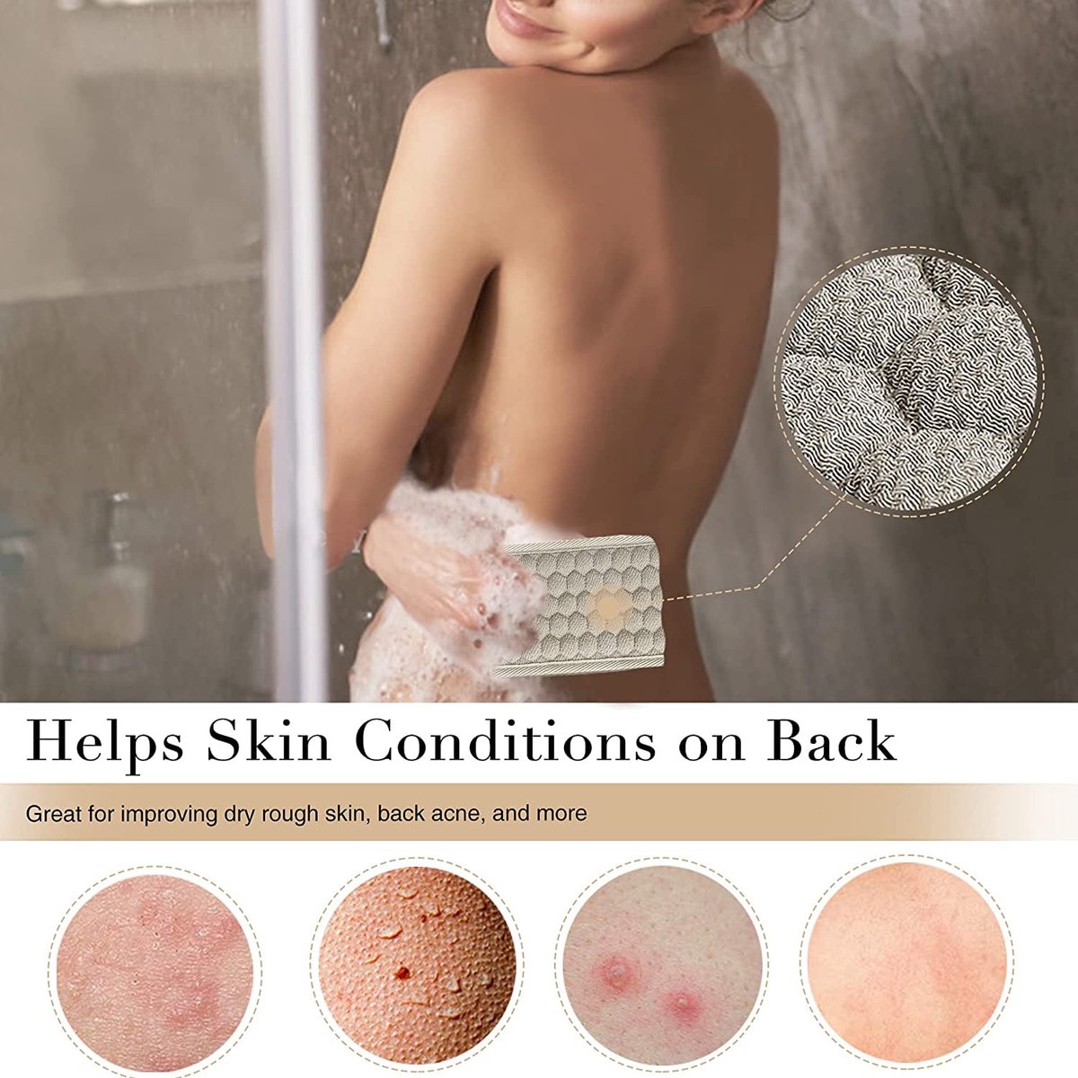 Loofah Back Sponge Scrubber - Exfoliating Shower Towel - Scrub Brush Shower Brush - Bath Brush Massage Brush - Scrub Massage Shower & Bath Body Brush - White — image 5