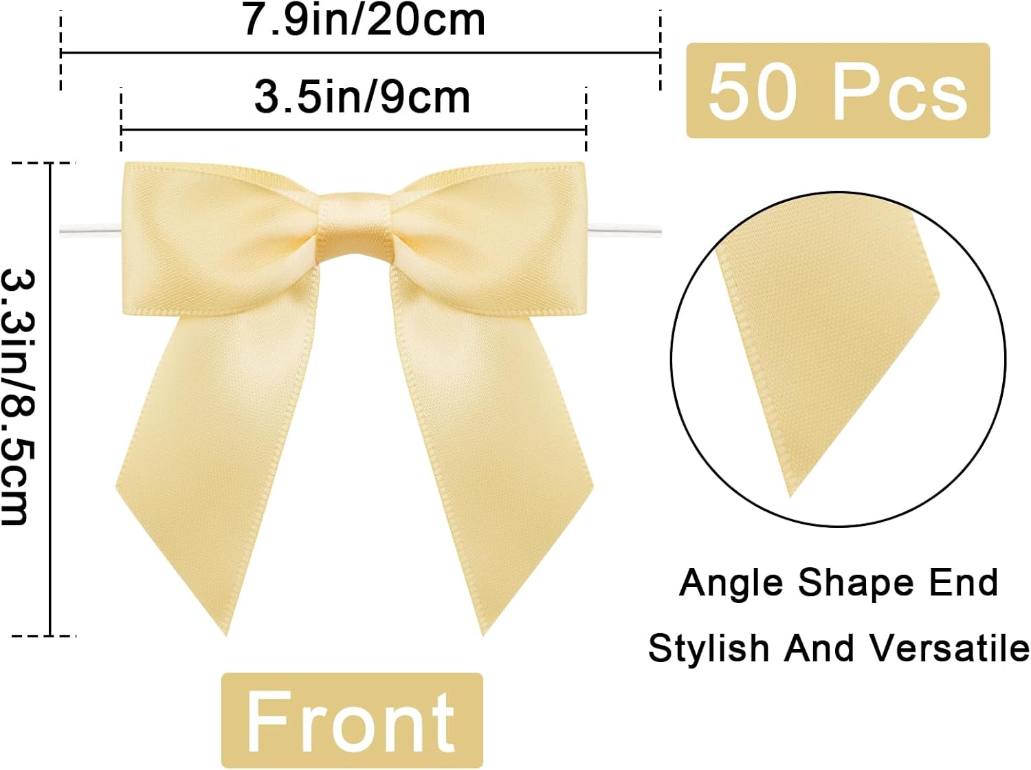 50Pcs Twist Tie Bows,3.5'' Champagne Gold Satin Ribbon Bows,Wedding Favor Ribbon Bows,Pre-Tied Champagne Gold Gift Bows for Gift Wrapping Treat Bag Present — image 2