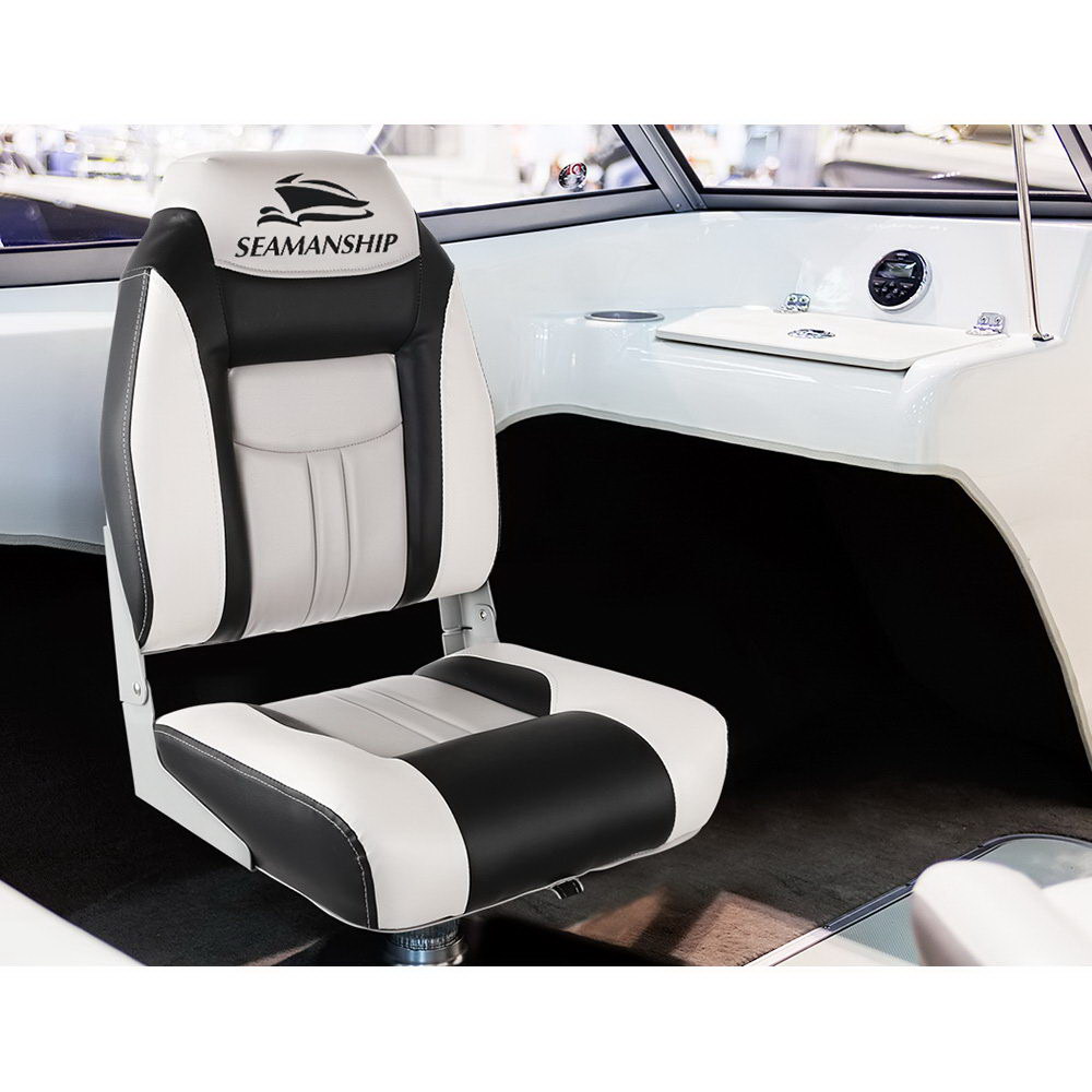 Seamanship 2X Folding Boat Seats Marine Seat Swivel High Back 12cm Padding Grey โ image 3