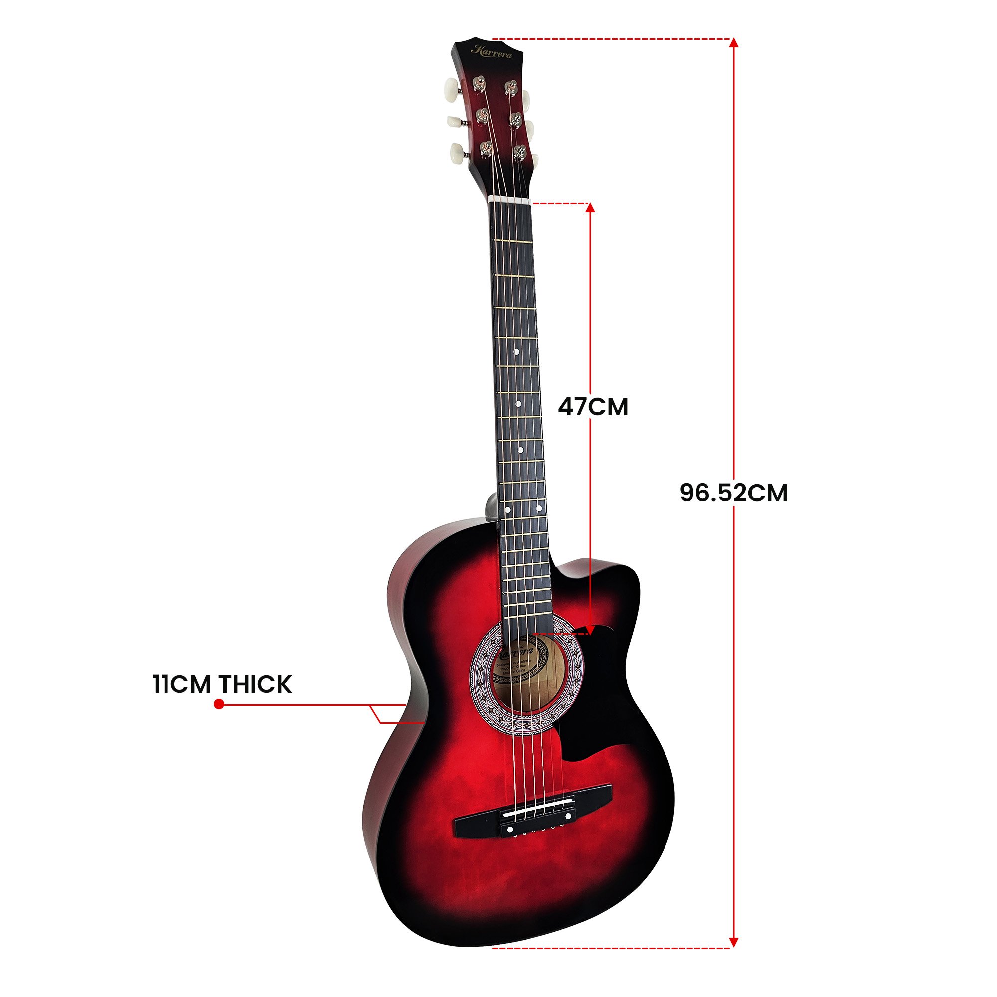 Karrera 38in Pro Cutaway Acoustic Guitar with guitar bag - Red Burst โ image 5