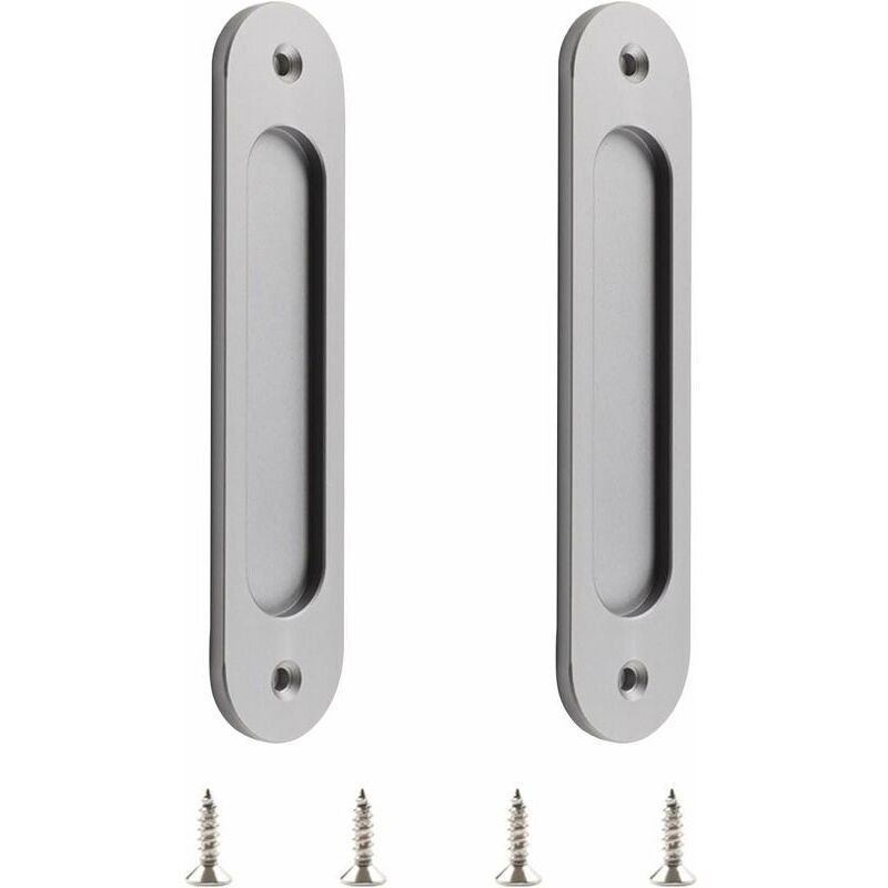 2 Pcs Oval Sliding Door Handles in Matte Aluminum Alloy with Screws for Barn Doors