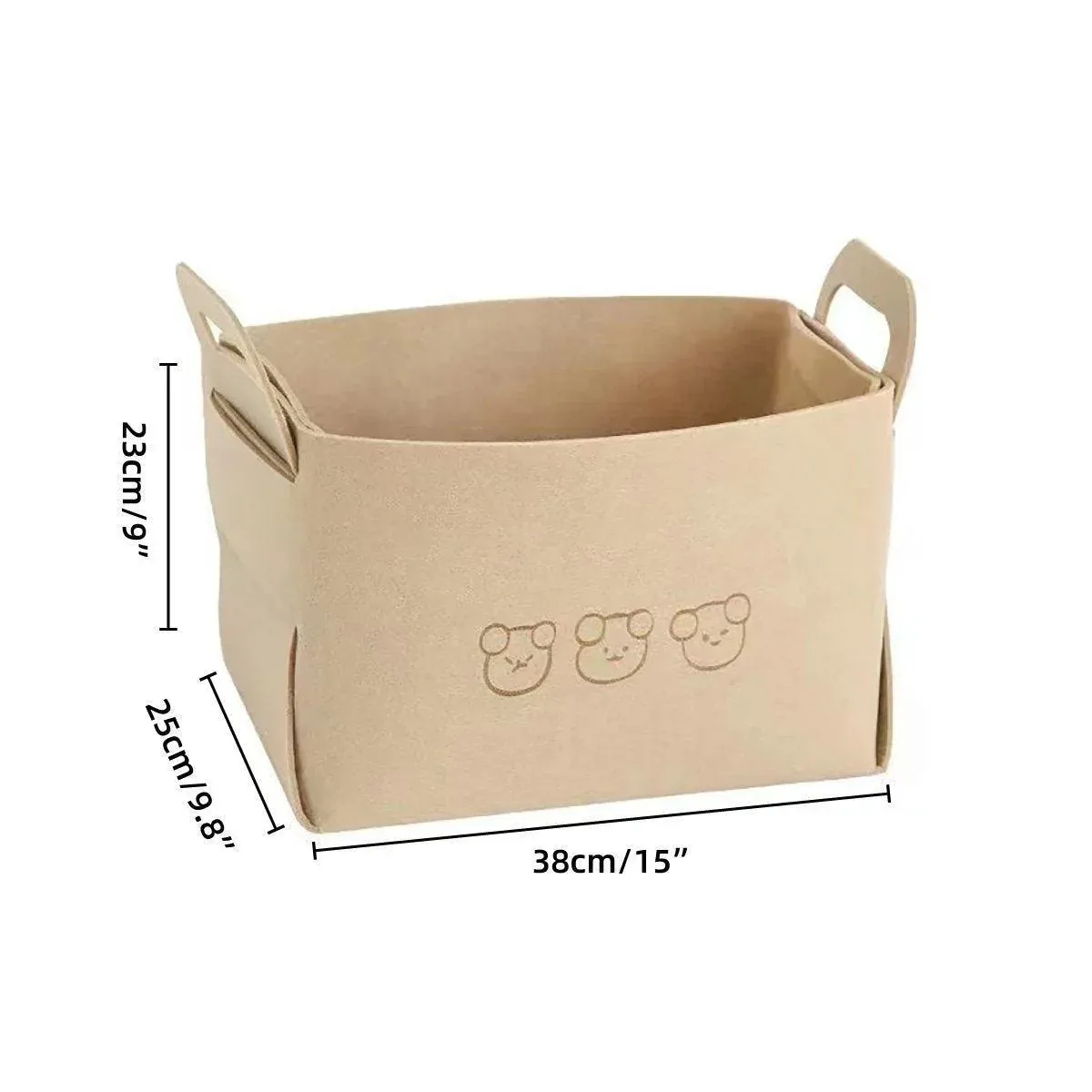 2pcs Felt Storage Basket Foldable Large Bear Basket Car Boot Basket for Dirty - Beige — image 4
