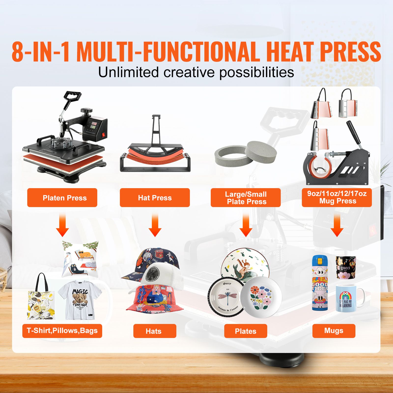 1400W Heat Press Machine 8 In 1 Sublimation Steel Frame Heat Presses with Temperature And Time Control (12X15INCH 8IN1) โ image 2