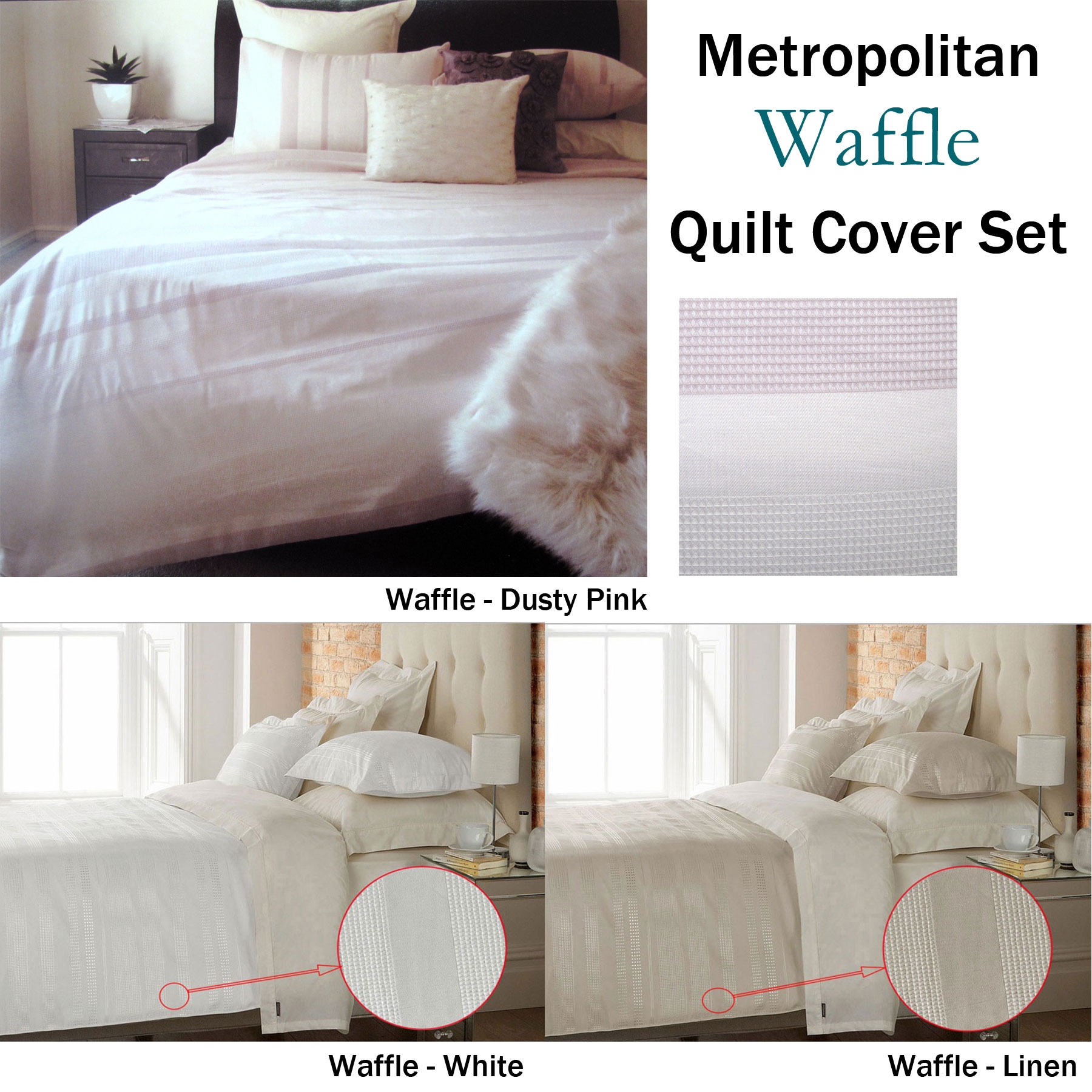 Metropolitan Waffle Quilt Cover Set Pink - QUEEN — image 2
