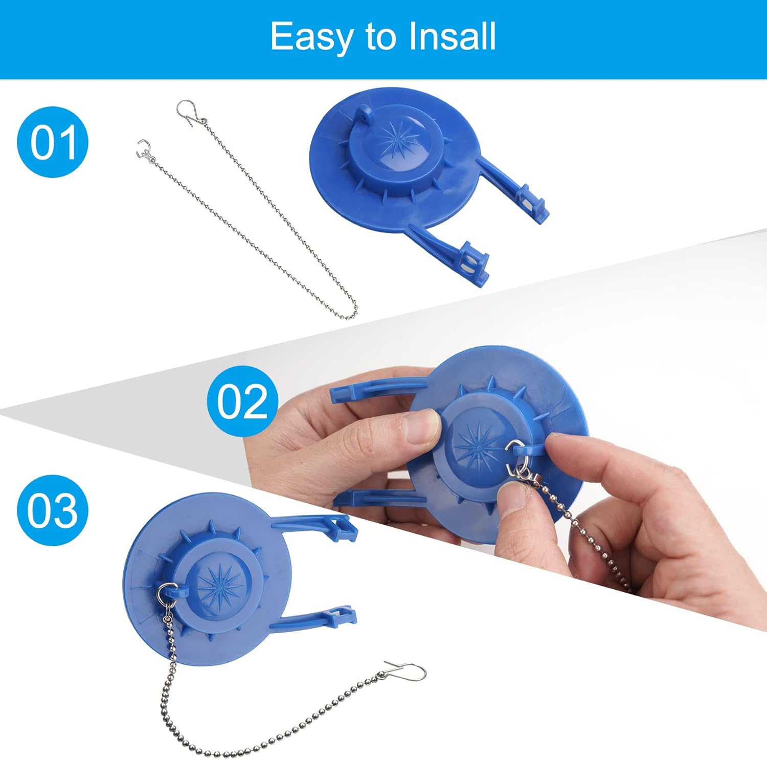 3 Pack Universal Toilet Flapper Chain Replacement Kit,Stainless steel,Including 12-Inch Chain,Hook,Ring — image 6