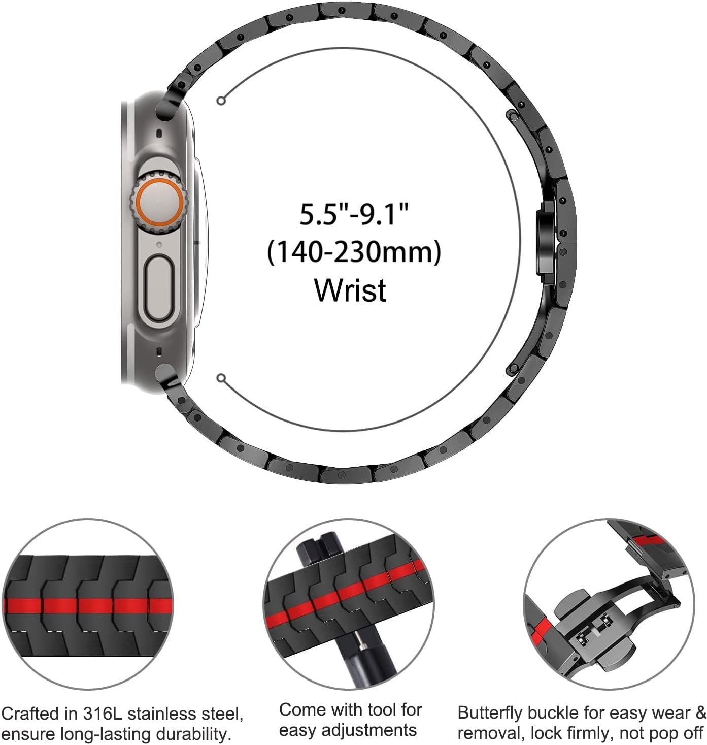Stainless Steel Watch Band Compatible with Apple Watch Ultra Series Black Red, 38mm/ 40mm/ 41mm — image 4