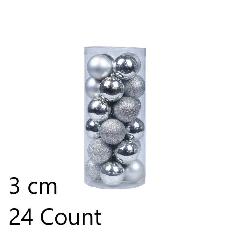 24Pcs Shiny Plastic Christmas Tree Ornament Spheres, Silver 3cm Electroplated Balls for Xmas Decor and Halloween Cool Tone Scene Arrangement