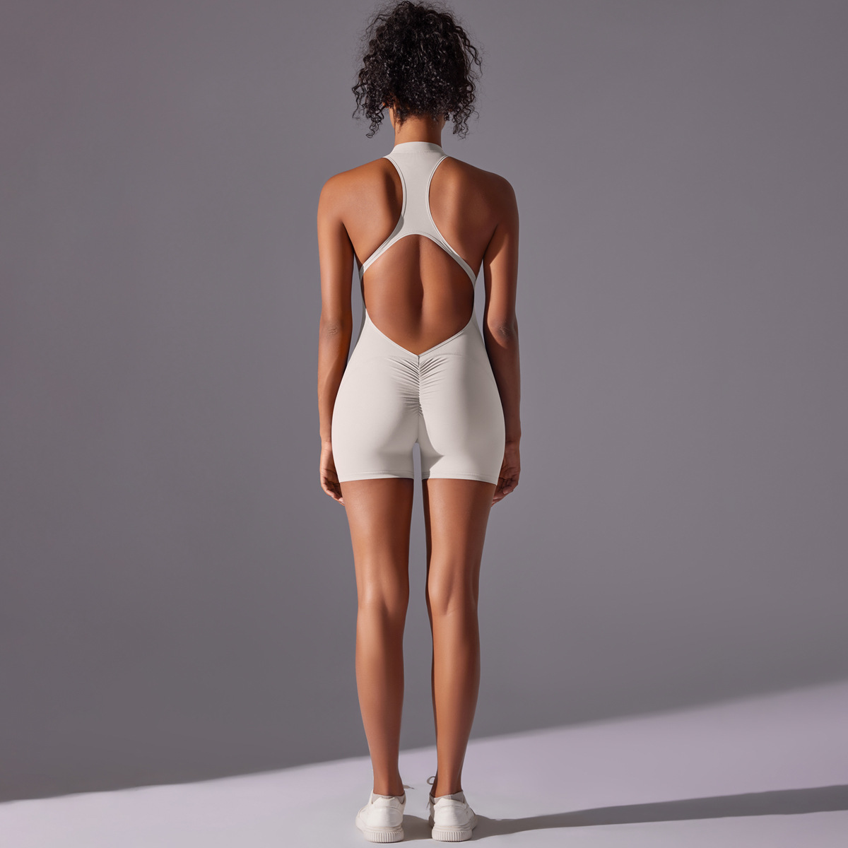Size S White Gray High-Impact Seamless Bodysuit - Nude Feel Yoga & Fitness Romper โ image 4