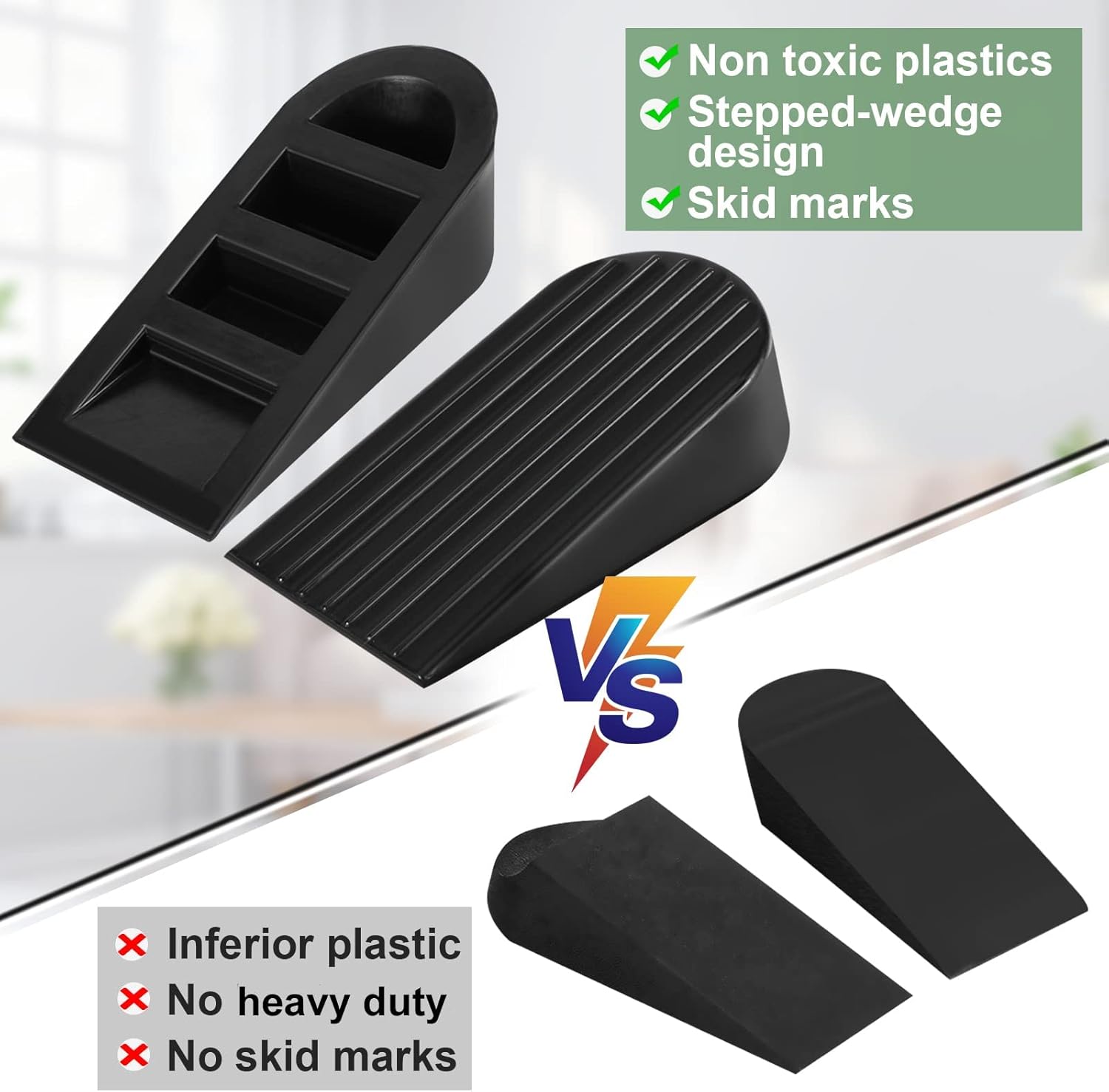 Big Door Stopper 2 Packs, Heavy Duty Wedge Rubber Door Stop Works on All Floor Surfaces, Non-Scratching Doorstops Special for Home Office School Heavy Door — image 3