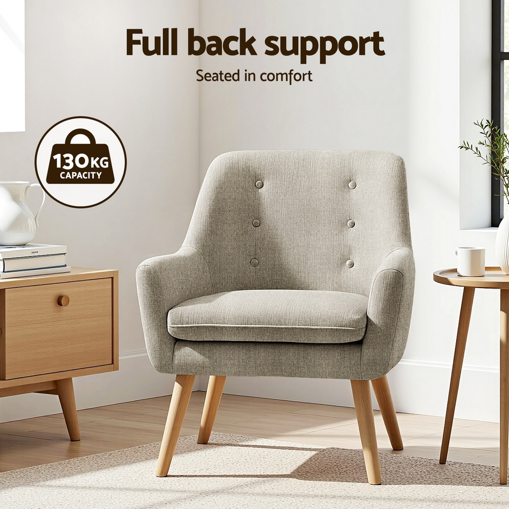 Artiss 2X Armchair Lounge Chair Accent Tub Chair Beige ANNE β image 4
