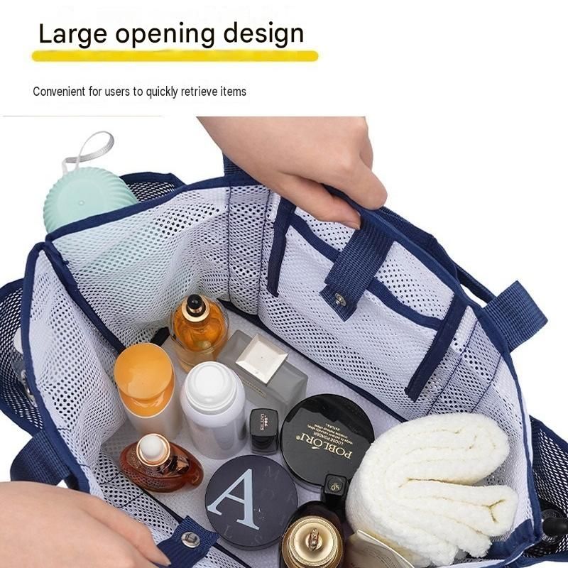 Black Large Capacity Mesh Beach Tote Bag - Breathable Polyester Swim Bag with Multi-Pocket Storage, Quick-Dry Design for Travel, Gym, and Poolside Use — image 4