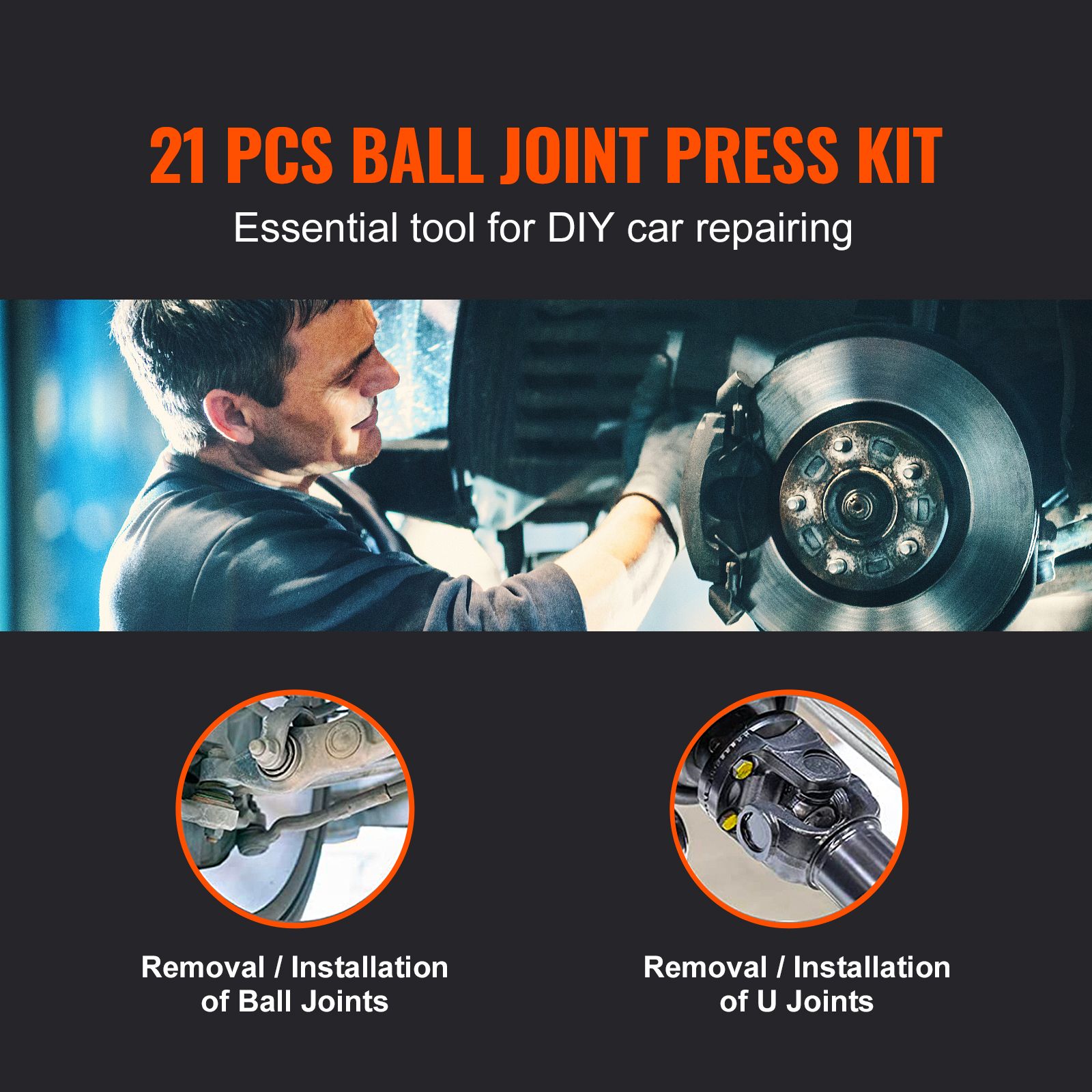 Ball Joint Press Kit, 21 pcs Tool Kit, C-press Ball joint Remove and Install Tools, for Most 2WD and 4WD Cars, Heavy Duty Ball Joint Repair Kit for Automotive — image 2