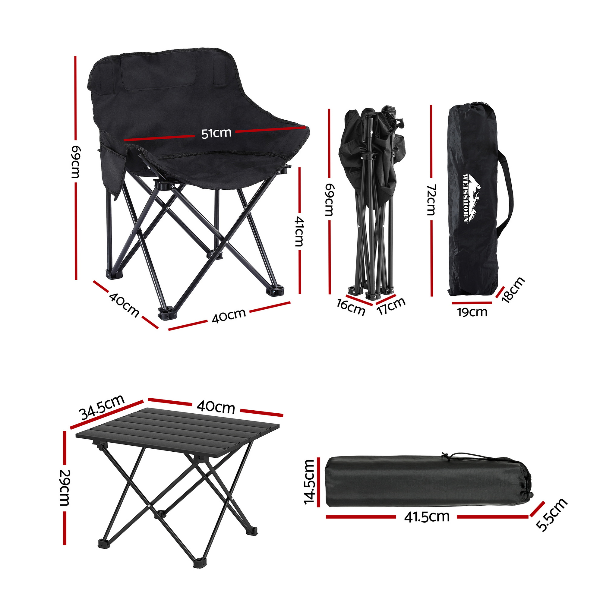 Weisshorn 3pc Camping Table Chair Set Outdoor Folding Aluminium Portable Picnic — image 2