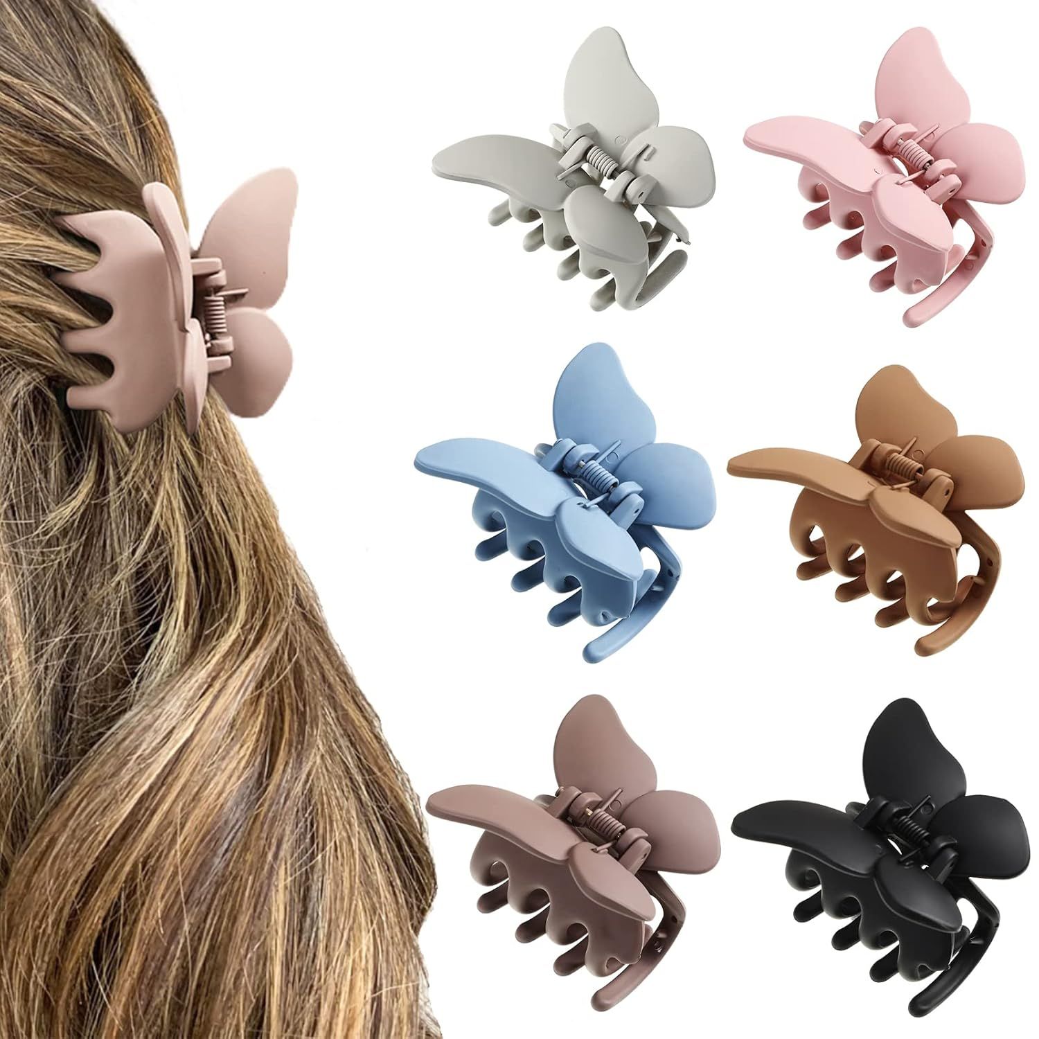 6PCS Hair Clip, 2 Inch Butterly Claw Clips or Women Girls Small Nonslip Butterly Jaw Clips or Thick Hair and Strong Hold, Pack o 6, Solid