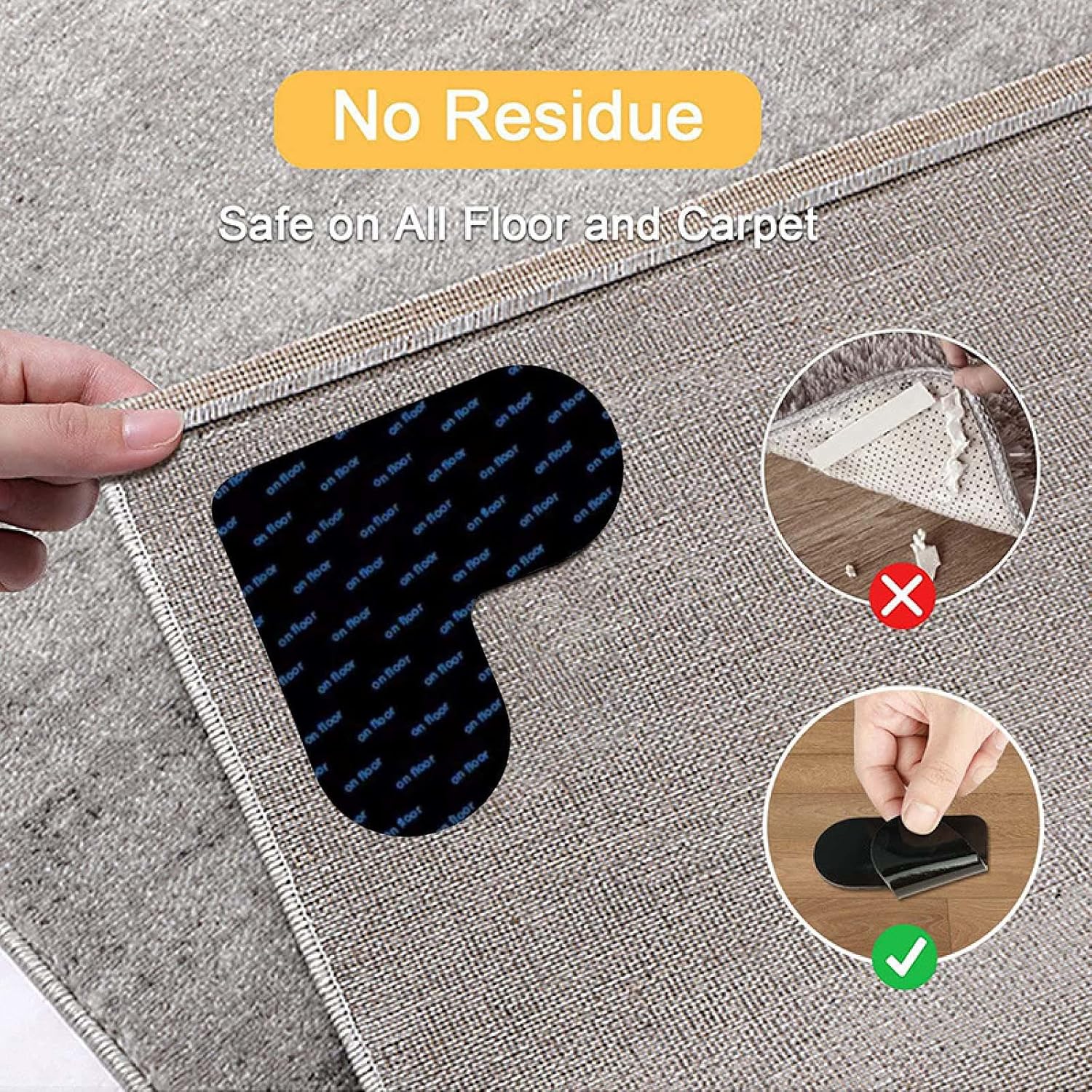 4 Pack Heart-Shaped Rug Grippers, Reusable Non-Slip Carpet Pads for Small Rugs, Doormats and Sofa Covers, Black โ image 2
