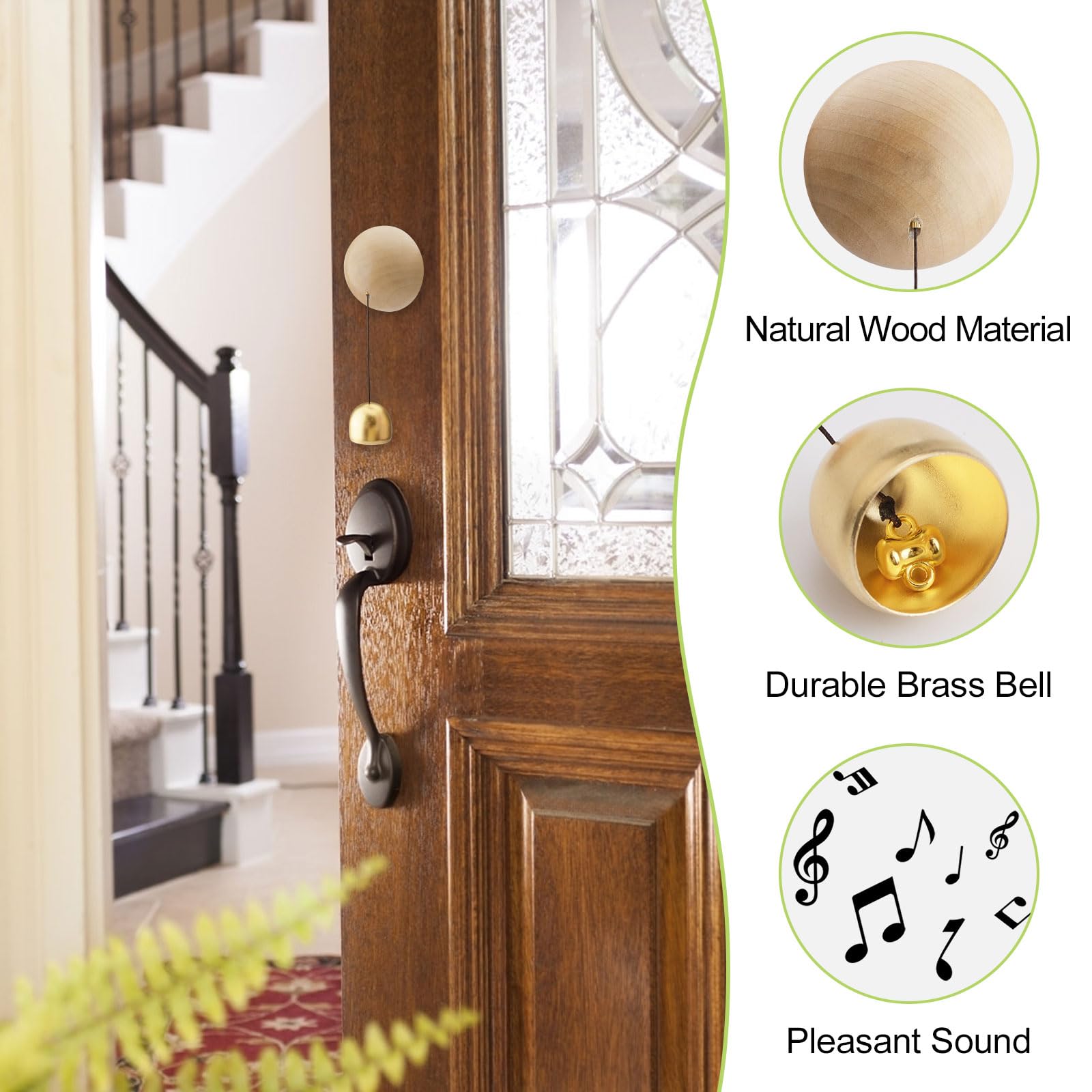 1 Piece Vintage Wooden Door Bell with Copper Chime and Magnetic Mount for Entryways and Bedrooms, Light Wood Hanging Bell — image 3