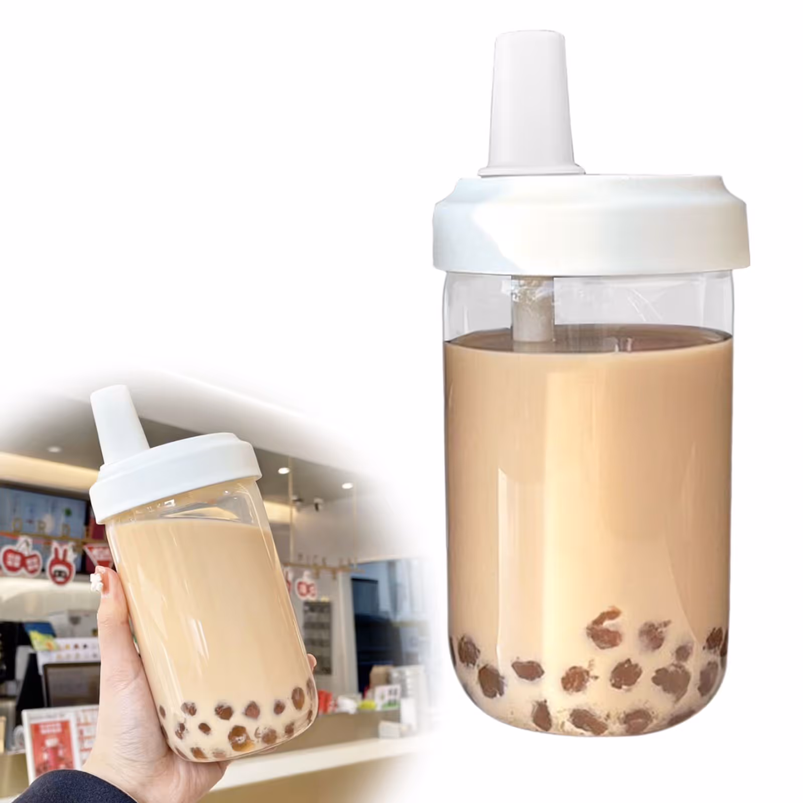Reusable Boba Cup for Bubble Tea Boba Tea Cup with Lid and Straw, Leakproof Kawaii Cup, Bubble Tea Cup, Smoothie Tumbler, Insulated, Reusable Straw for Boba