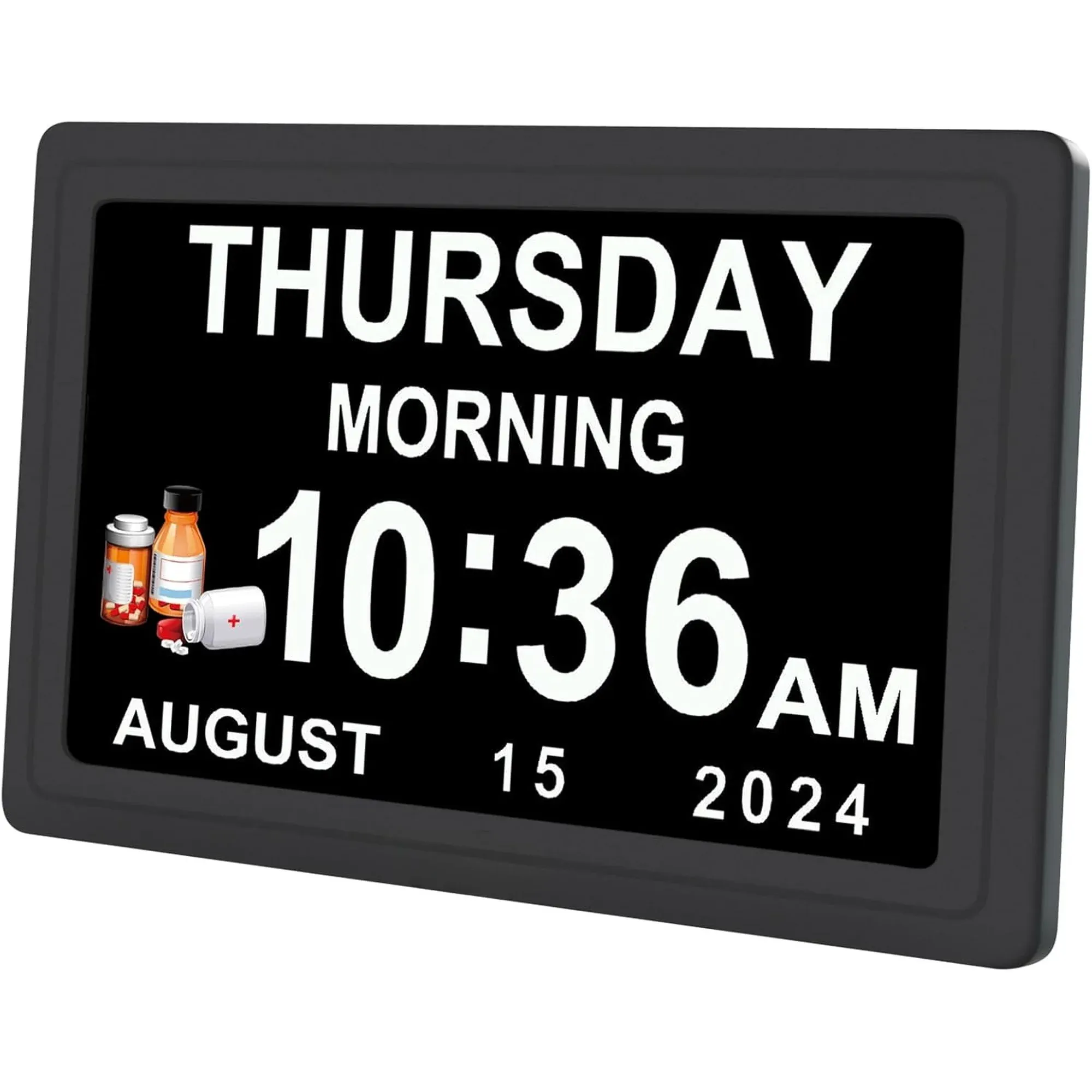 Dementia Digital Clock for Seniors, Extra Large Electric Calendar Clock With 20 Alarms Auto DST and HD Display, 10 in, 1024 × 600P
