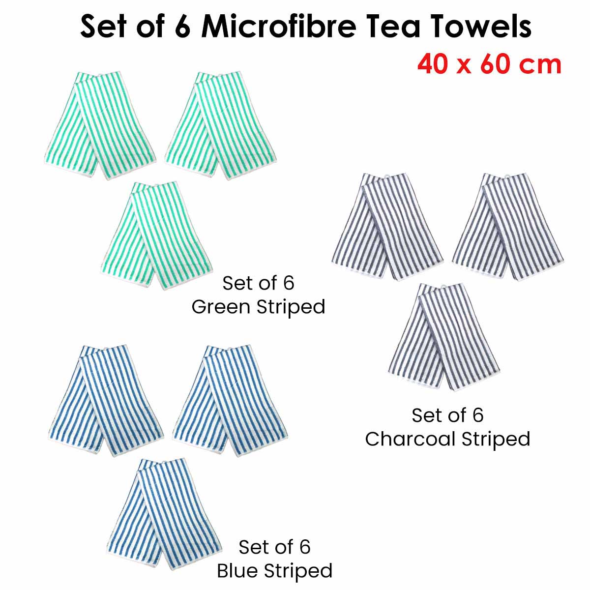 Set of 6 Microfibre Striped Tea Towels 40 × 60 cm Blue — image 2