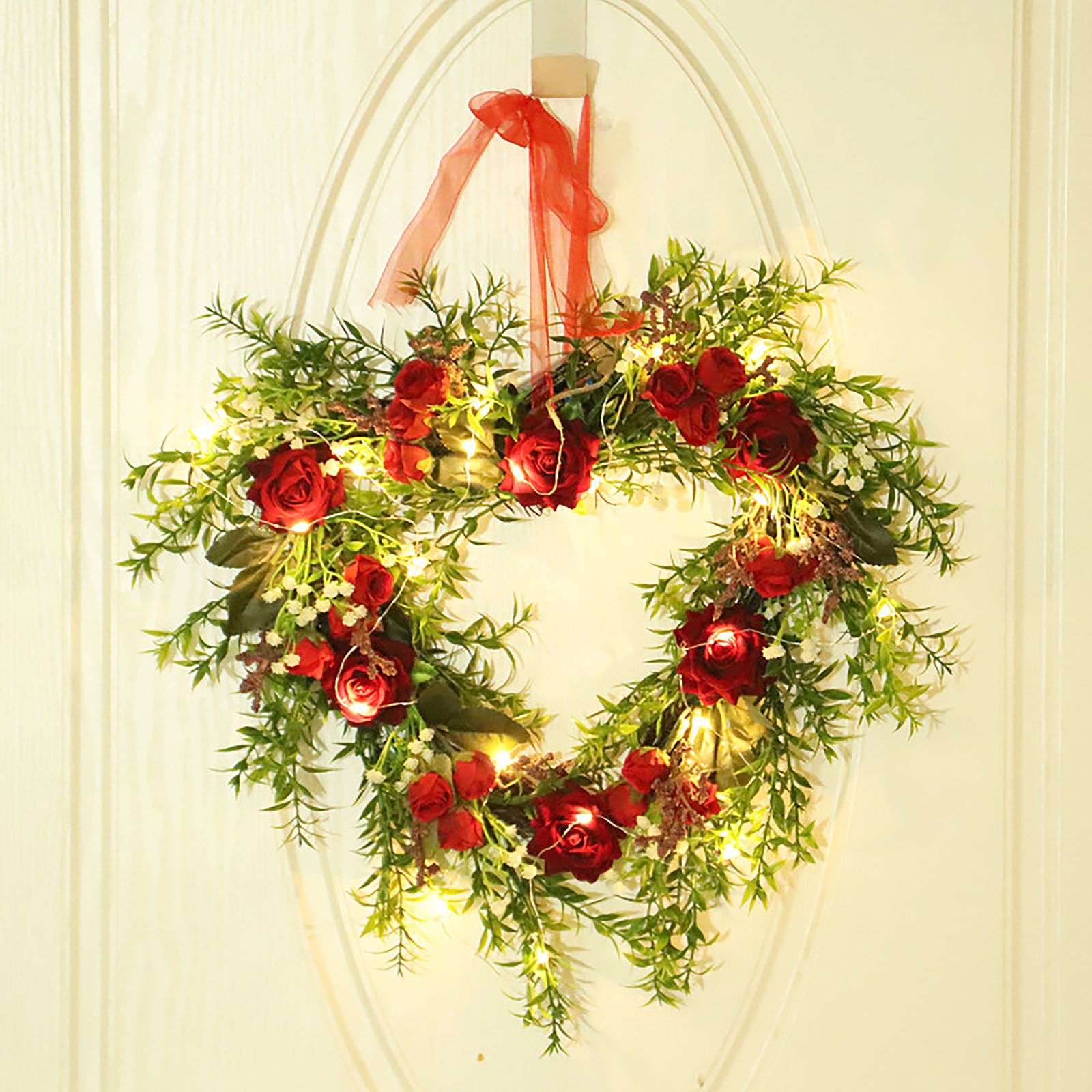 Valentine's Day Wreath Decoration Artificial Rose Ribbon Wreath Heart Shaped Simulated Spring Wedding Wreath — image 2