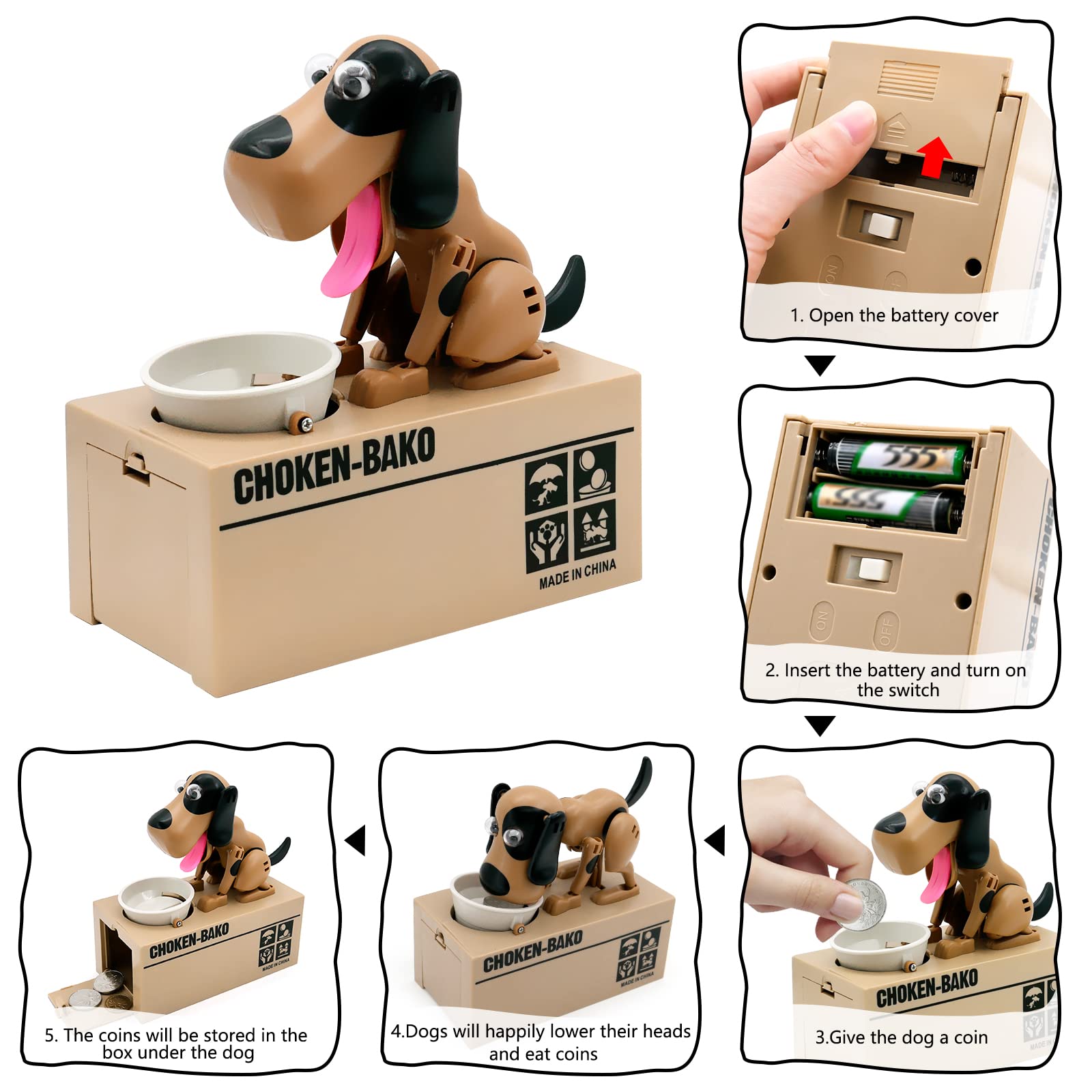 Interactive Dog Coin Bank – Automatic Electric Money Saving Piggy Bank with Moving Dog Design – Fun Kids Gift & Desk Decor (Brown) — image 4