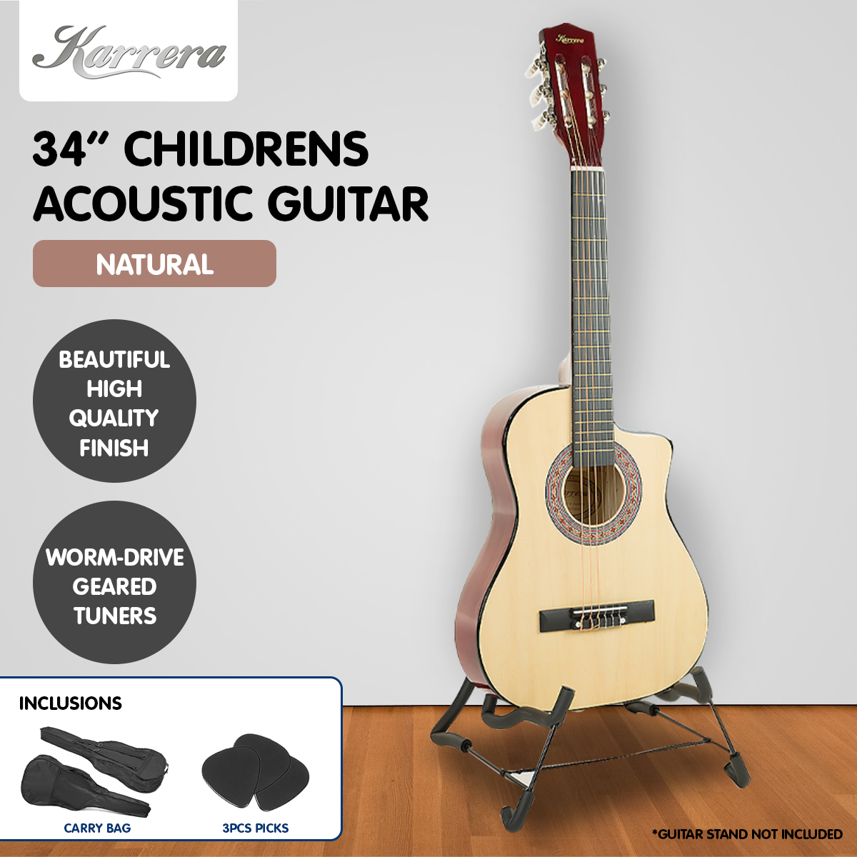 Karrera Childrens Acoustic Guitar Kids - Natural — image 6