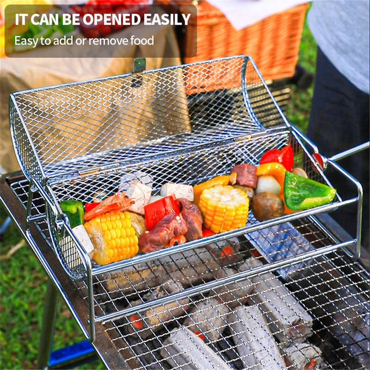 Universal Stainless Steel Rotisserie Grill French Fries Basket Fits for Any Gas Grill Raffle Drum Upgraded Spinner Holds — image 4