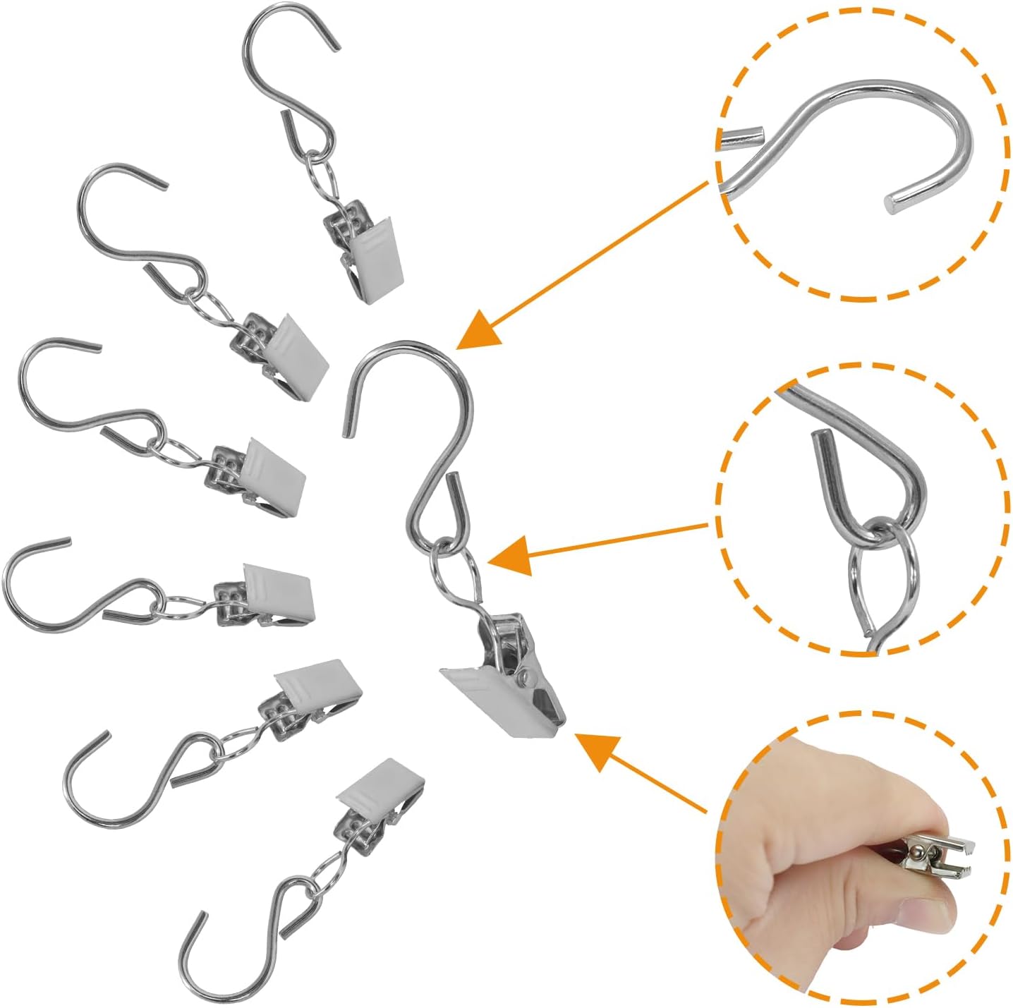 50 Pack Stainless Steel S Hooks Curtain Clips, Hanging Hangers Party Lights Clips, 2.4 Inch Silver Art Craft Display for Home Decor/Party Planners/Garden — image 4