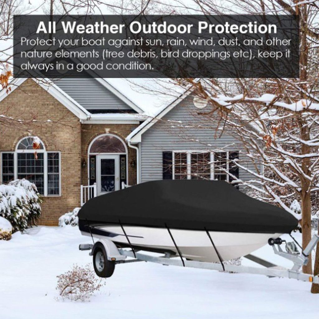 190T Polyester Taffeta V-Hull Boat Cover, Outdoor Waterproof Sun Shield For Yacht, Dust Resistant Hull Protector, Black, Fits 20-22FT, 700cm*320cm, Suitable — image 4