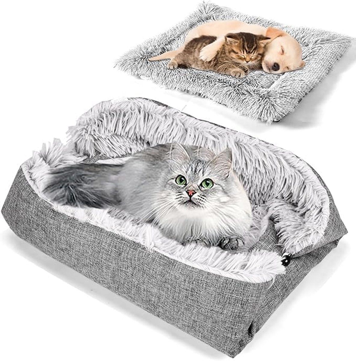Winter Warm Pet Bed, Washable Cat Bed and Mat (2-in-1), A cozy sleeping place for cats and dogs, Thickened, 60 × 50 cm, Grey