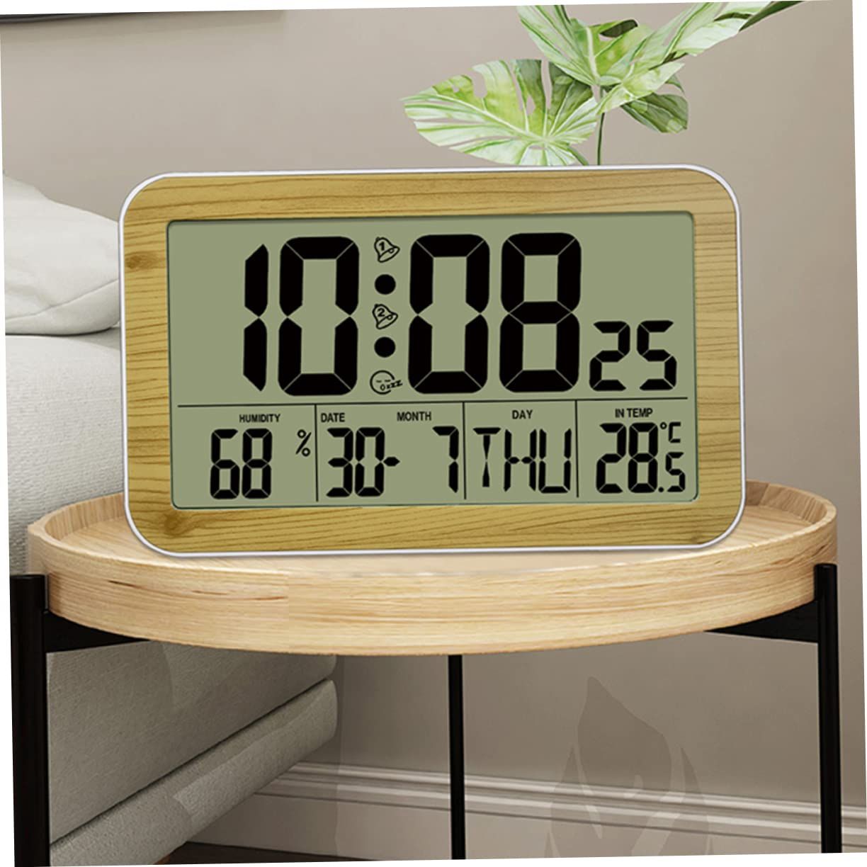 1pc Wood Grain Digital Wall Clock Desk Clock with Temperature and Date Wooden Digital Alarm Clock Digital Calendar Alarm Clock