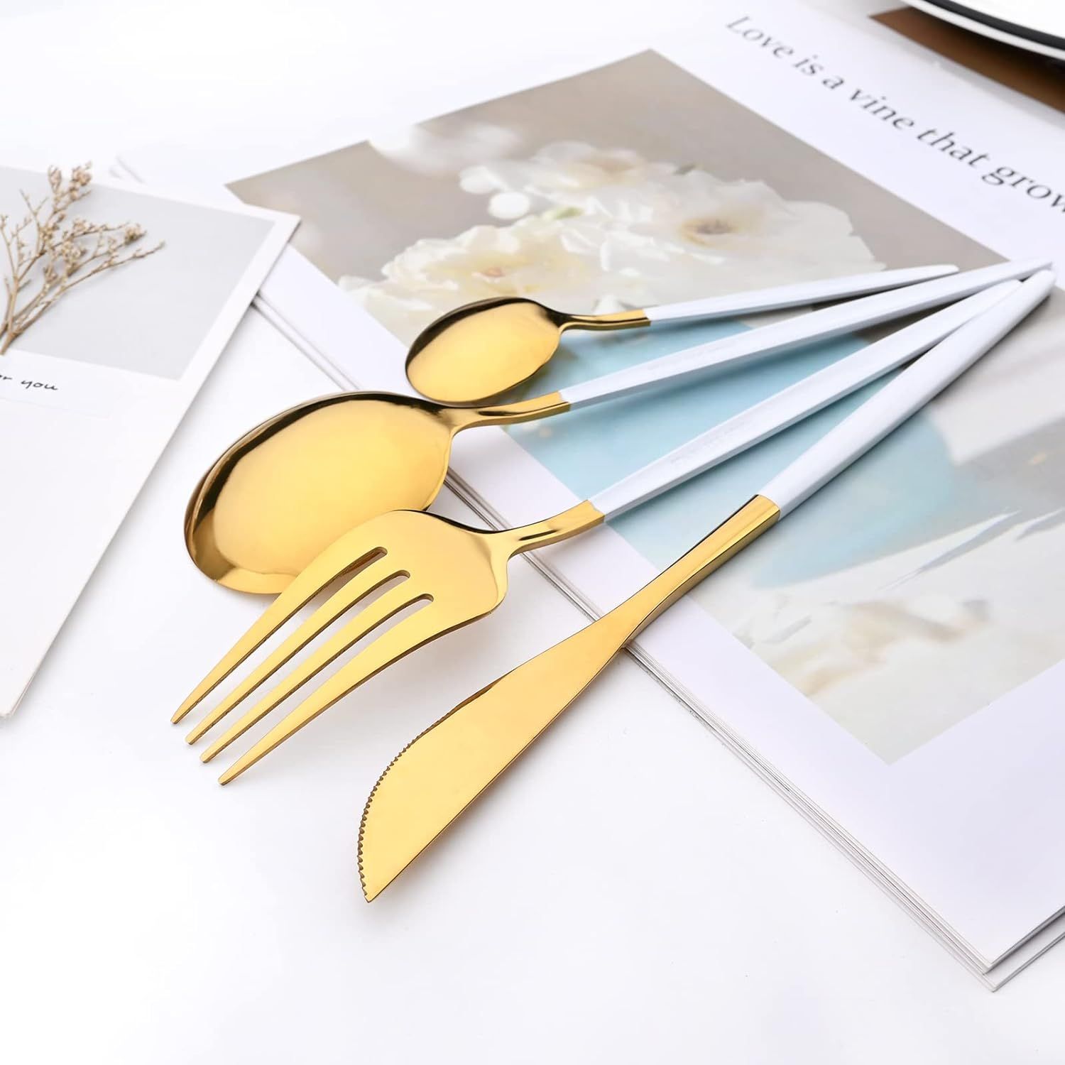 24-Piece Mirror Rainbow Flatware, Stainless Steel Dinnerware Set Include Knife Fork Spoon Teaspoon Cutlery Set Service For 6