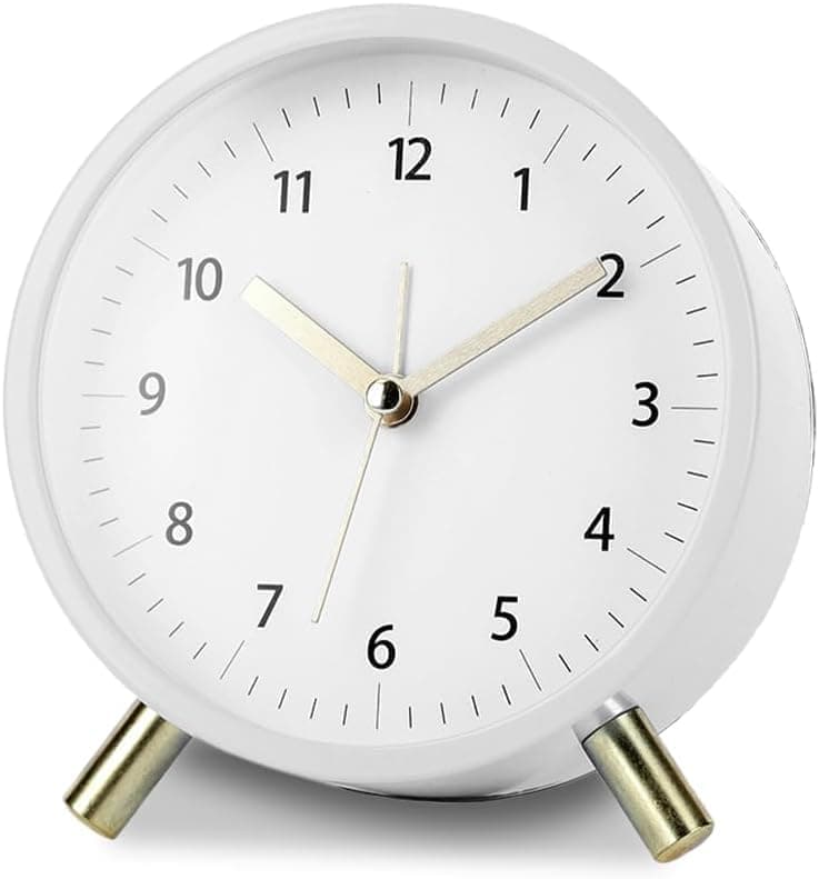 White Silent Alarm Clock with Night Light and Backlight, Small Metal Clock for Bedroom Office Living Room, 3.5 inches — image 2