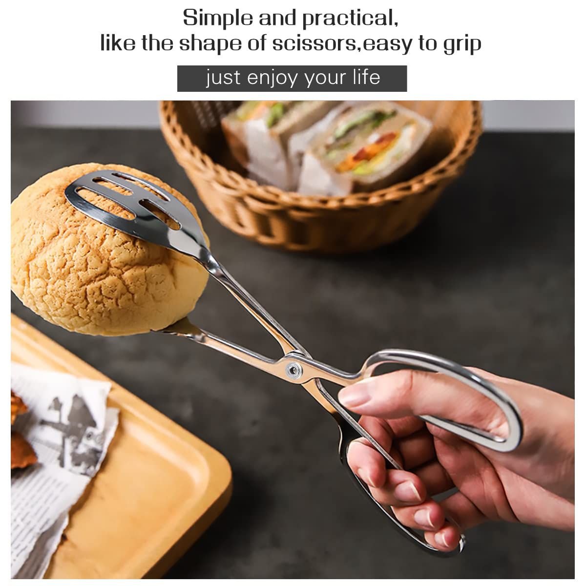 2 Pieces Buffet Salad Tongs for Kitchen Serving and Cooking, Stainless Steel Food Scissor Tongs, Catering Utensil (Silver) — image 2