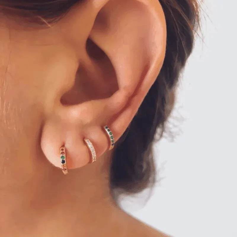 925 Sterling Silver Gold Rings Plated Cubic Crystal Cuff Huggie Hoop Earrings Au - Silver-Purple Crystal โ image 5