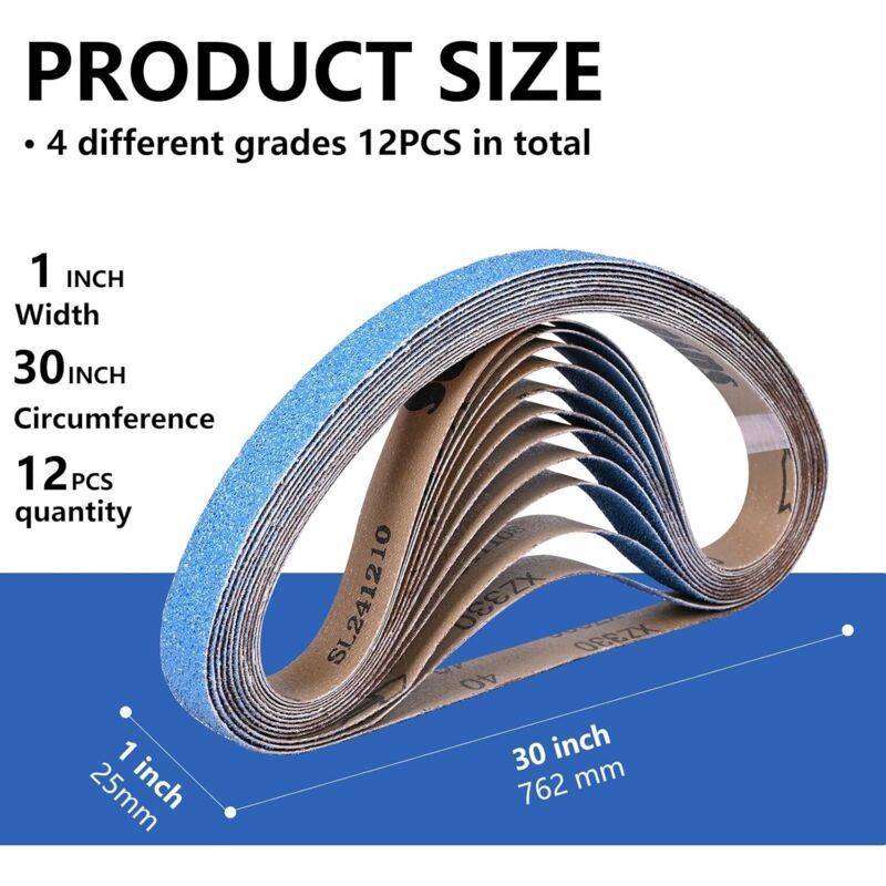 12 Pcs Bandes Abrasives Corindon of Zirconium Elimination of the Rouille Grain 40 and 60 and 80 and 120 Broyage of Seals Metall, 25 X 762 mm, 762 mm โ image 2