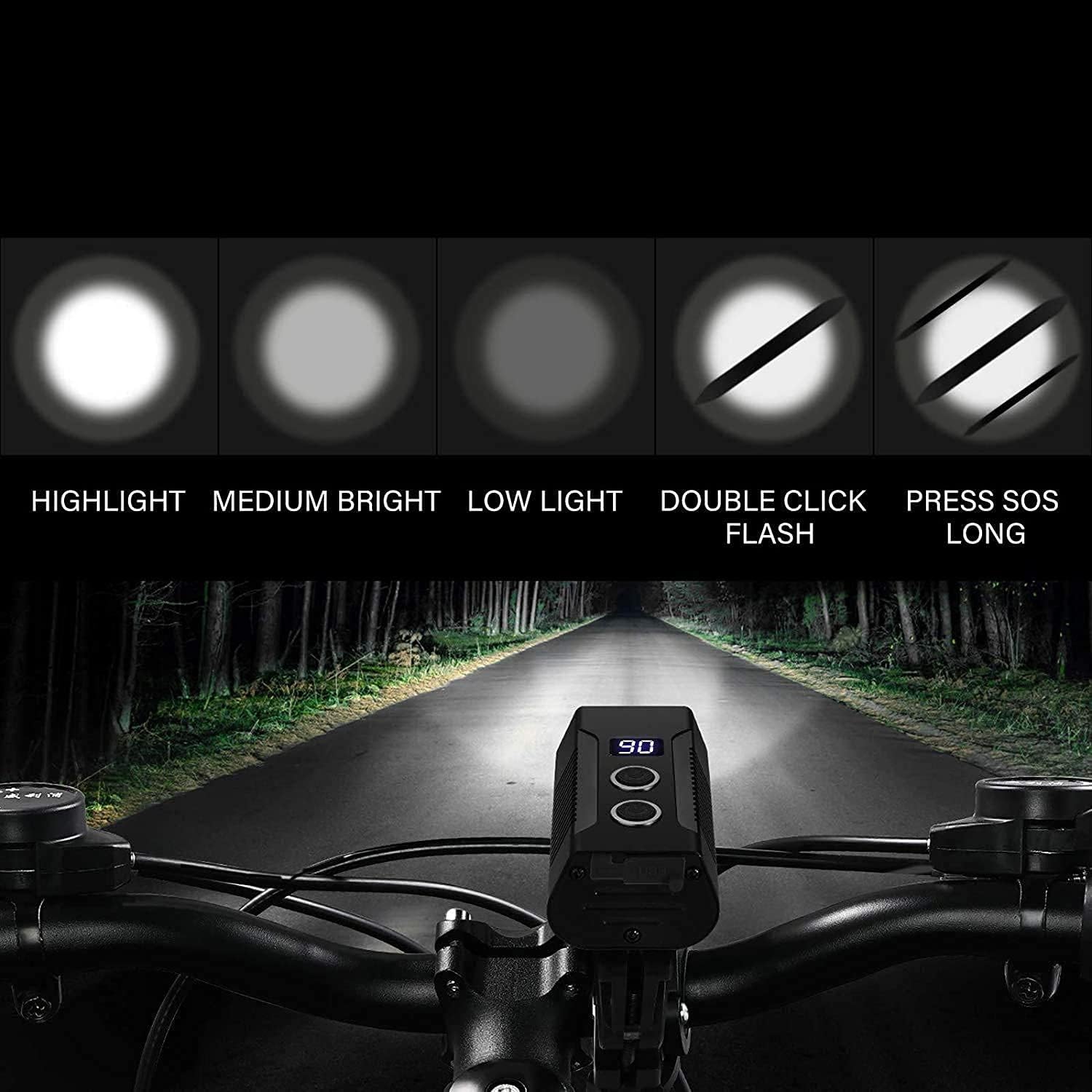 Bicycle lamp - High lumen bicycle headlamp, 2 LEDs - Super bright headlamp - 7 modes for all bicycles, mountain bikes, racing bikes - Rechargeable via USB โ image 2