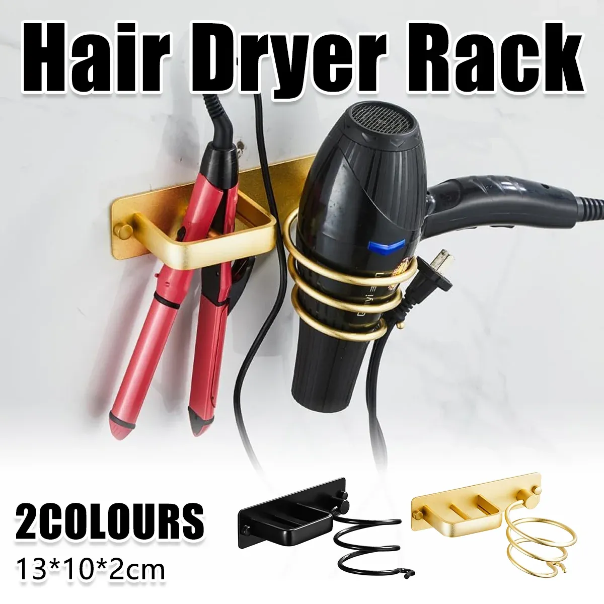 Wall Mounted Hair Dryer Holder Bathroom Hair Straightener Storage Rack Home Use - Black β image 2