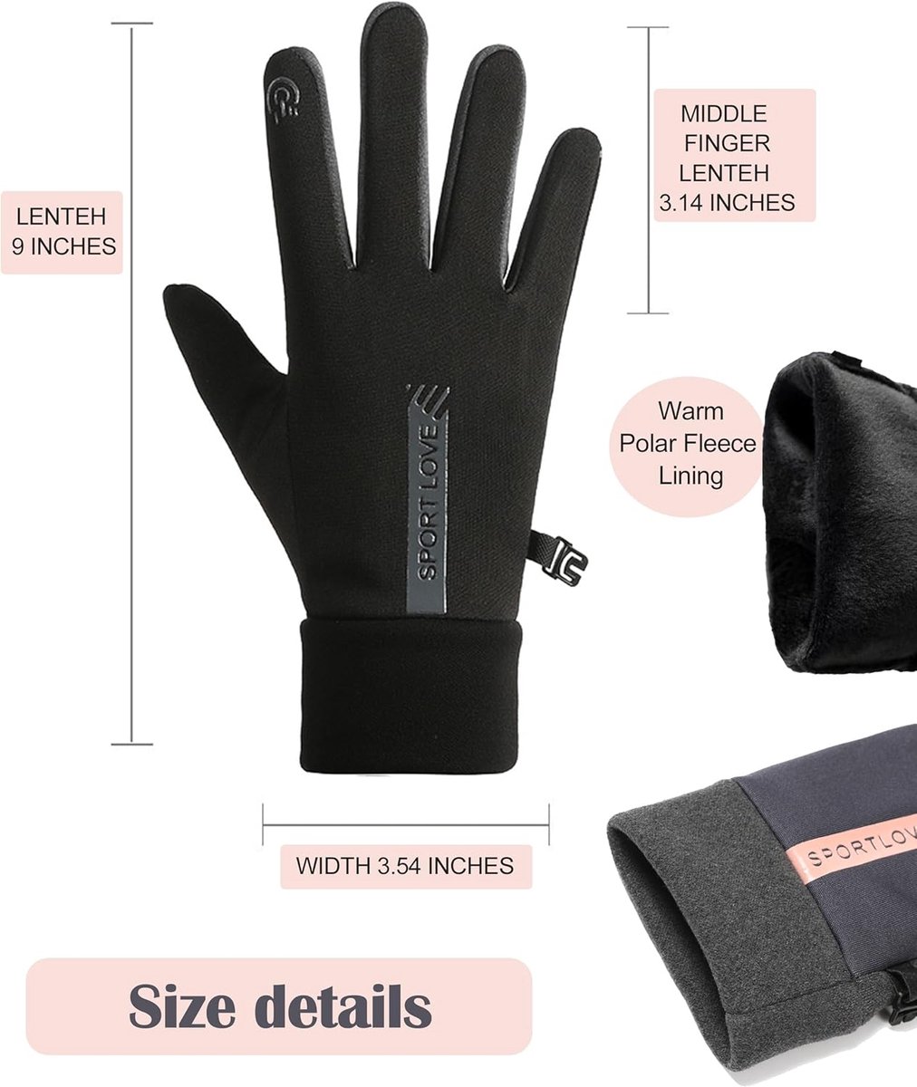 Warm winter gloves - Touchscreen operation - Warm fleece lining, Windproof - Suitable for cycling and driving, Non-slip black — image 3