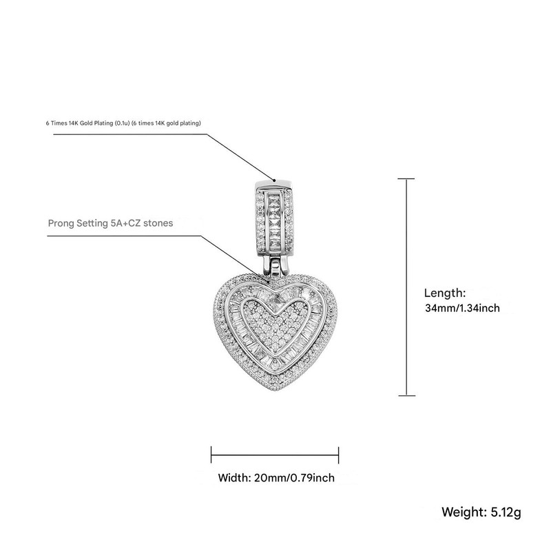 Iced Out Heart Pendant Necklace - 5A+ CZ Stones, 14K Gold Plated with Rope Chain(gold) — image 4