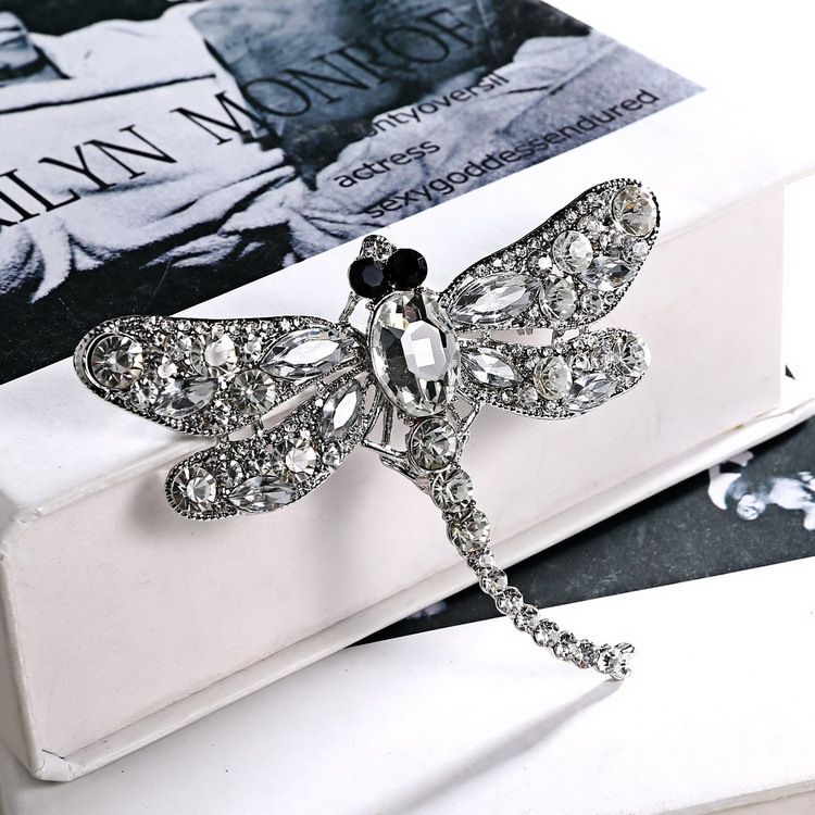 Vintage chest flower brooch, dragonfly brooch, silk scarf buckle, diamond studded animal brooch, crystal insect brooch โ image 2