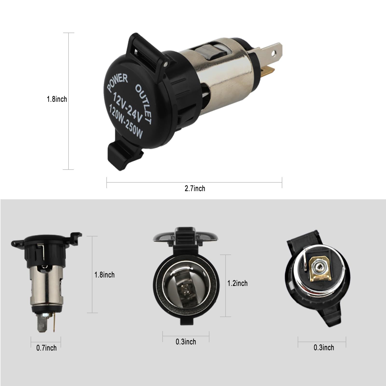 Lighter Socket, Cigarette Lighter, Female Power Outlet Socket Replacement with Cover Wiring Harness Waterproof — image 2