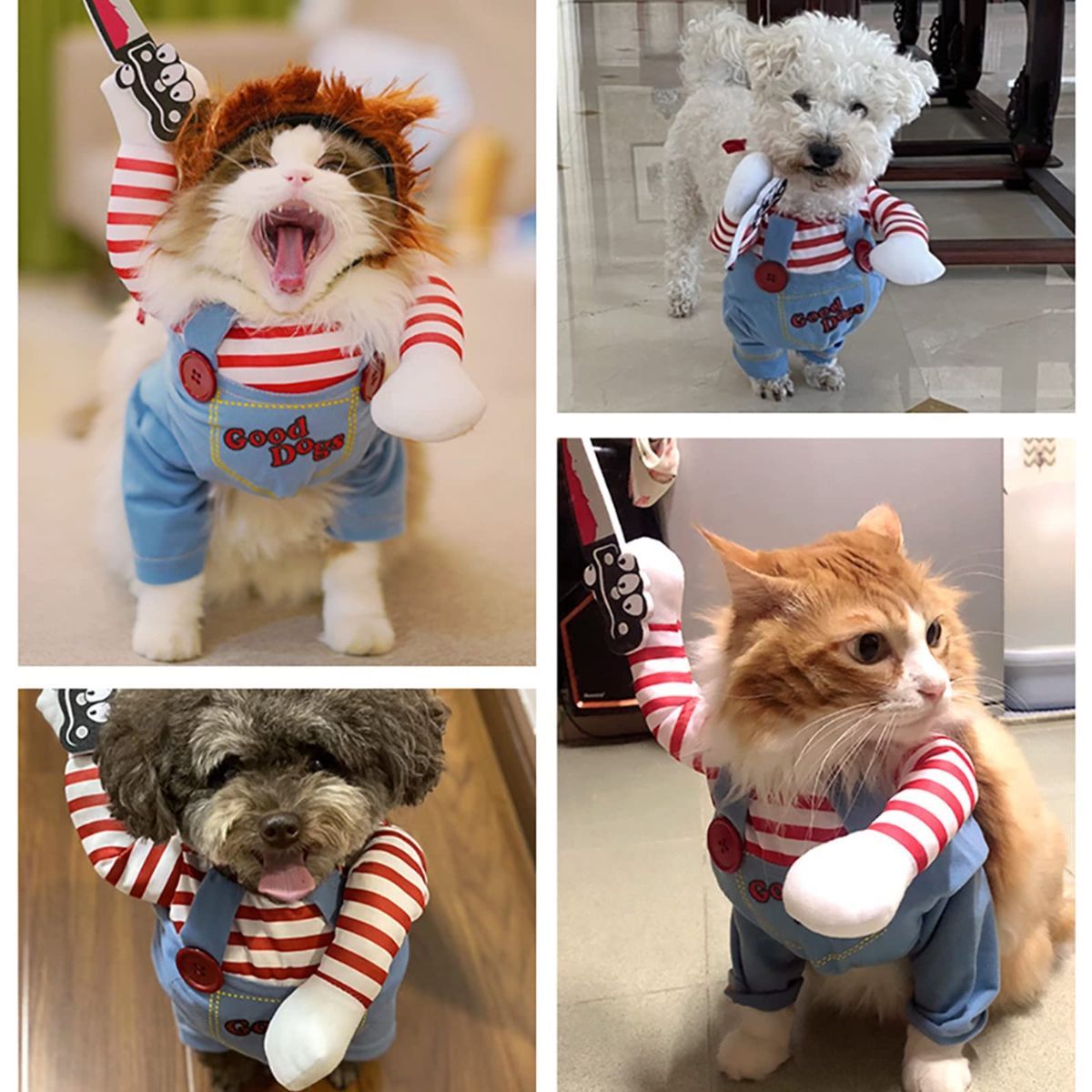 Pet Deadly Doll Dog Costume, Cosplay Halloween Christmas Funny Clothes Party Costume for Small Medium and Large Dogs - Blue - Size S — image 4