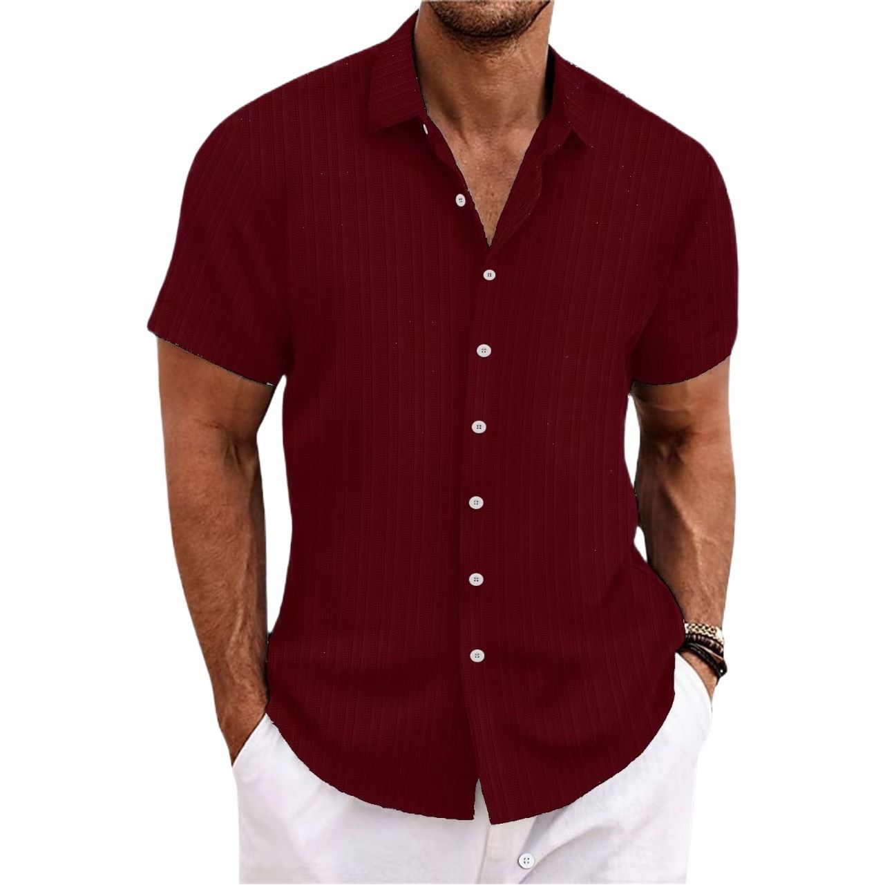 Men Cotton Linen Striped Casual Shirt White XXL โ image 2