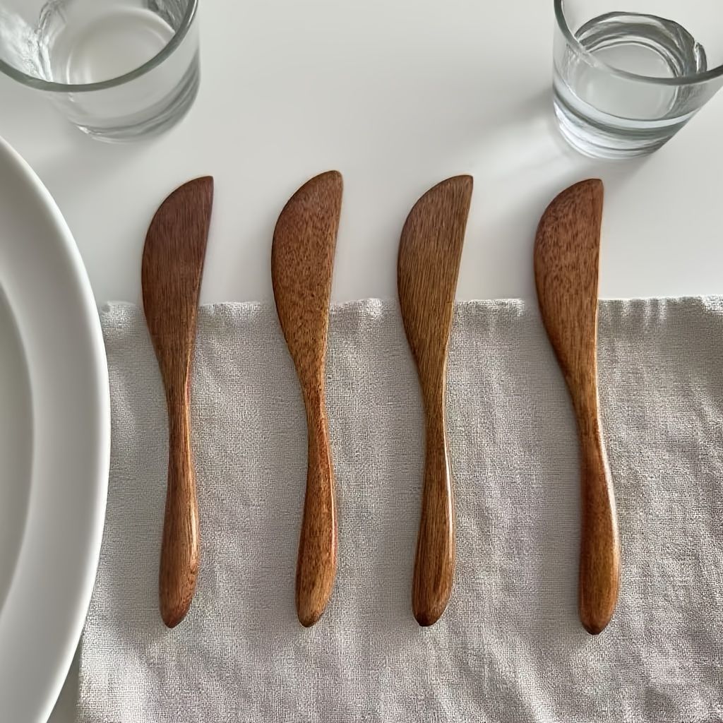 4pcs Butter Knife, 5.9 Inch Wooden Jam Spreader Mini Butter Spreaders Knife Kitchen Restaurant Spreader Condiment Knives for Jelly Sandwich Cheese β image 2