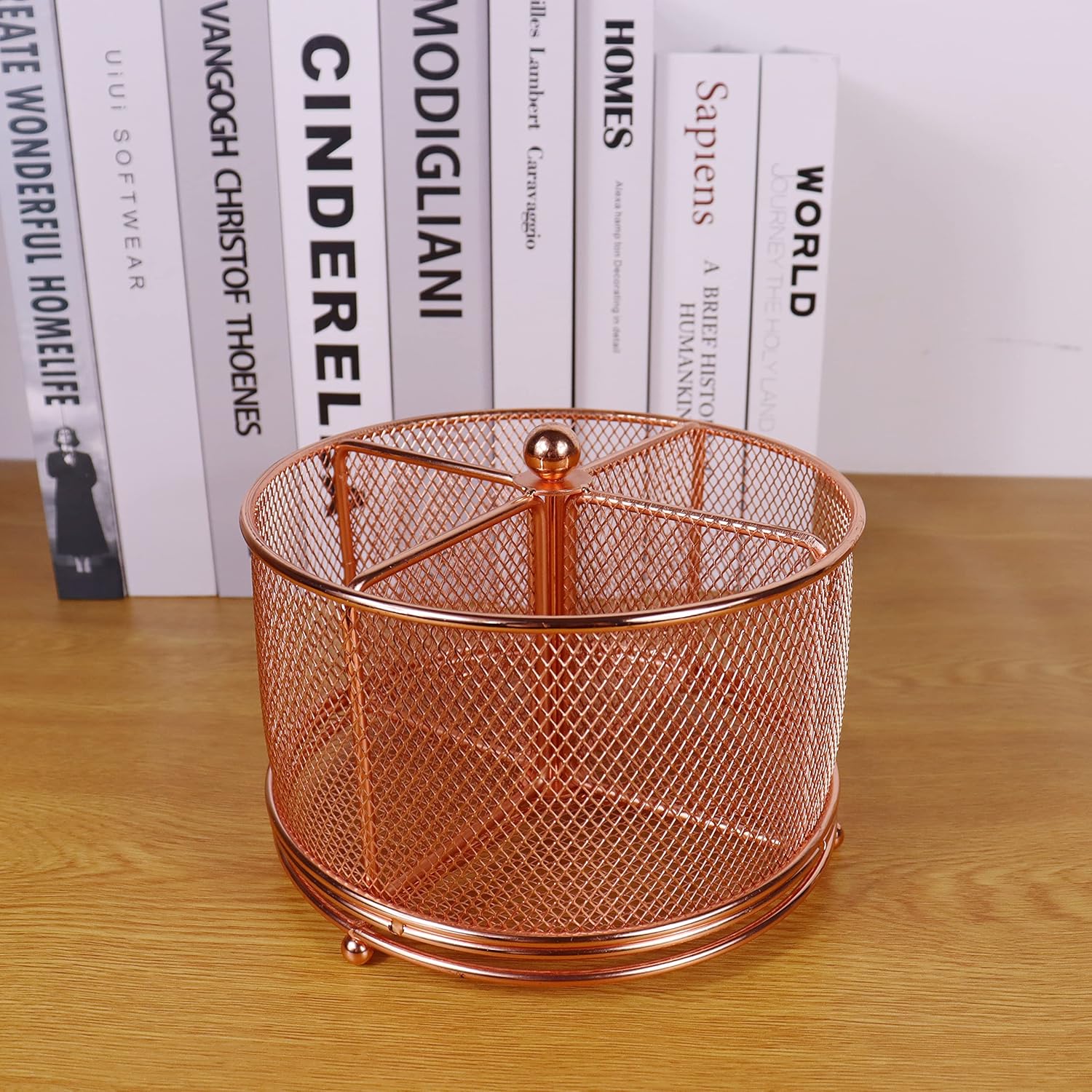 17x17x13cm Rose Gold Metal Mesh Desk Organizer Office Supplies Storage — image 4