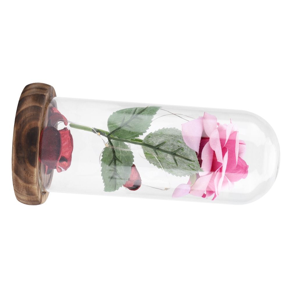 Preserved Rose Flower LED Light with Glass Cover Wooden Base Valentines'Day Wedding Gift Pink โ image 6