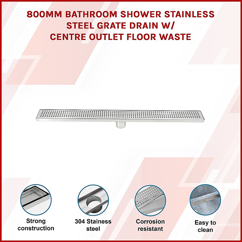 800mm Bathroom Shower Stainless Steel Grate Drain w/Centre outlet Floor Waste โ image 3