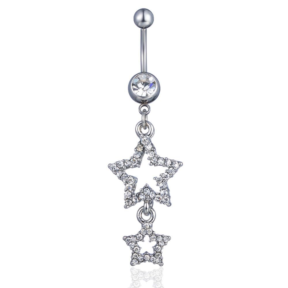 Sparkle Star Dangle Belly Button Rings for Women Surgical Steel Belly Navel Piercing Barbell Dangling Body Piercing Jewelry